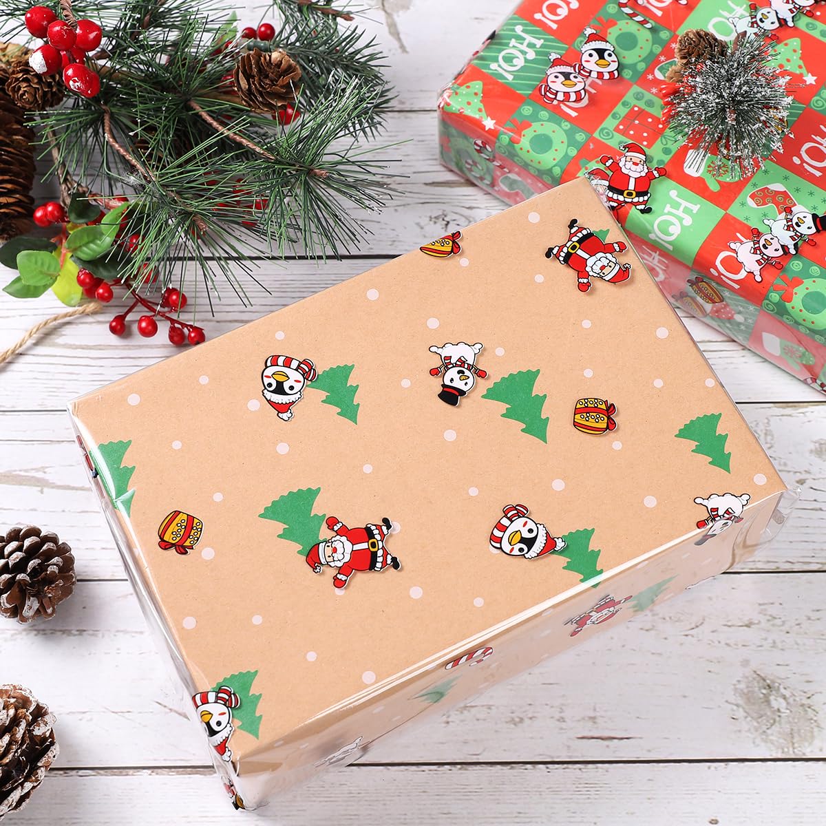 STOBOK Clear Cellophan Wrap Roll | Santa Claus Musterpapierverpackung 15. 7 Zoll X 100 Fuß 2. 5 Mil Kristall Langfilm Weihnachtsgeschenkverpackungen Packpapier für Blumen Handwerk