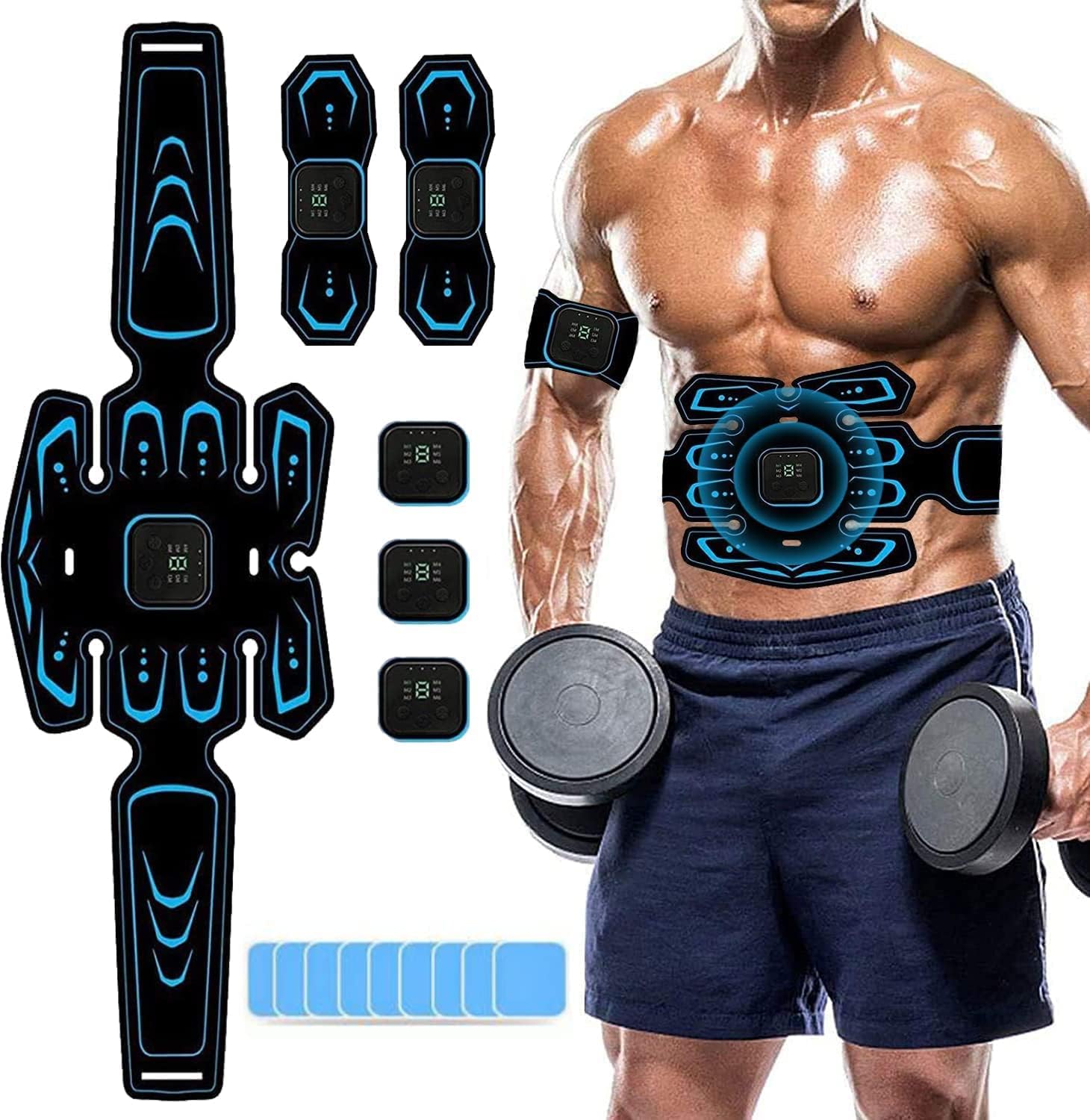 YUCEN EMS Muscle Stimulator,Muscle Training,ABS Trainer Muscle Stimulator,Abdomen Heat Sweat Stimulator 6 Modes 9 Lntensity Levels,ABS Belt Toning Gym Workout Machine For Men & Women