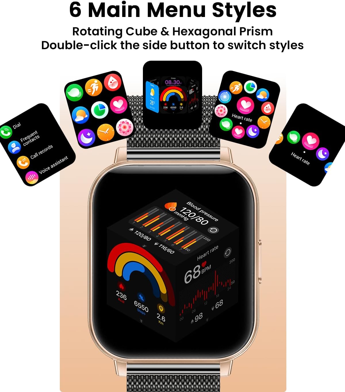 Smart Watch for Women, 1.83" HD Touch Screen Smartwatch, 1000mAh Battery, Bluetooth Calling, Heart Rate, SpO2, Sleep Monitor, 120+ Sports, IP68 Waterproof, 2 Bands Compatible iPhone Android, BlackGold