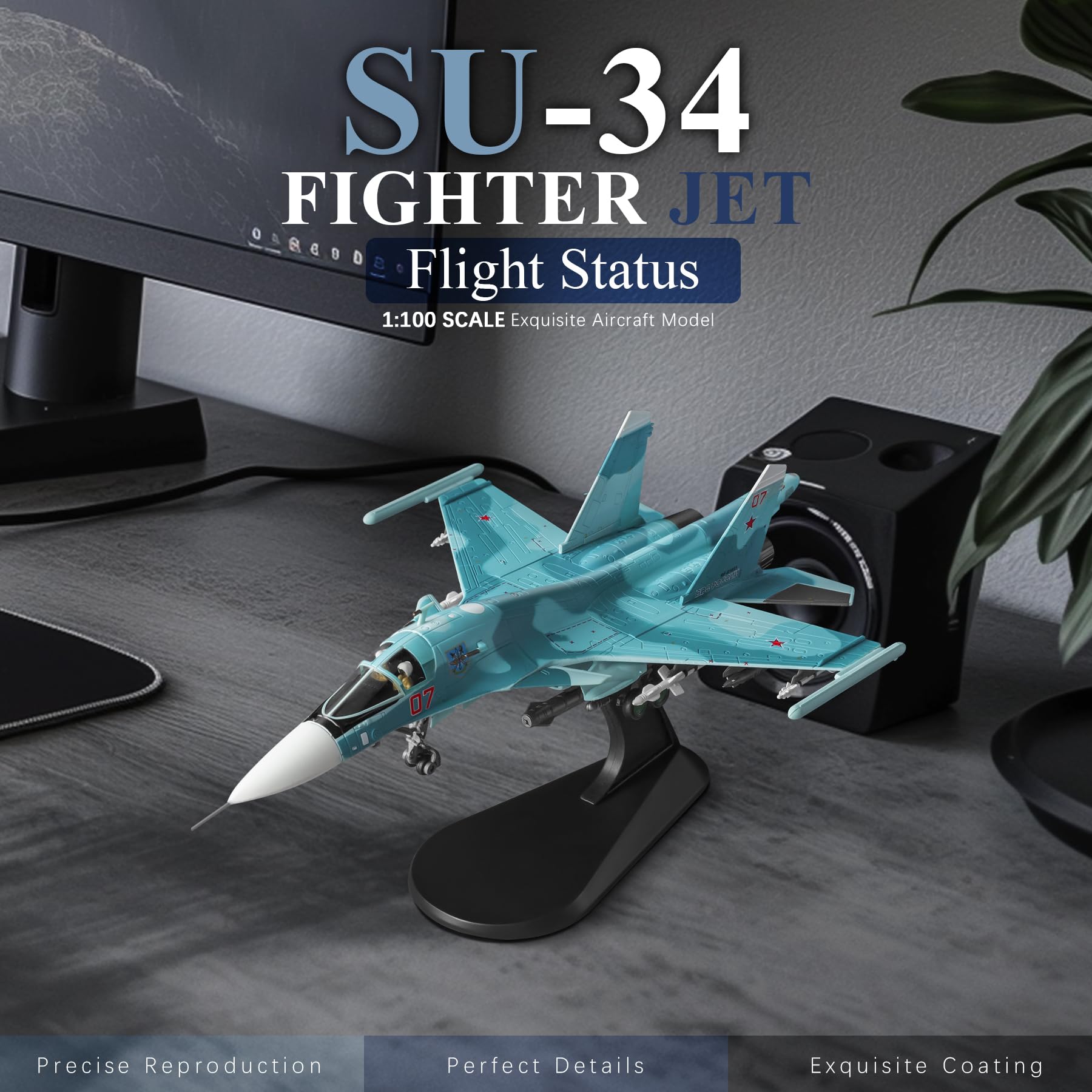 HANGHANG 1:100 Military Model Plane SU-34 Fullback Alloy Fighter Plane Model,Model Airplane for Collection and Displays