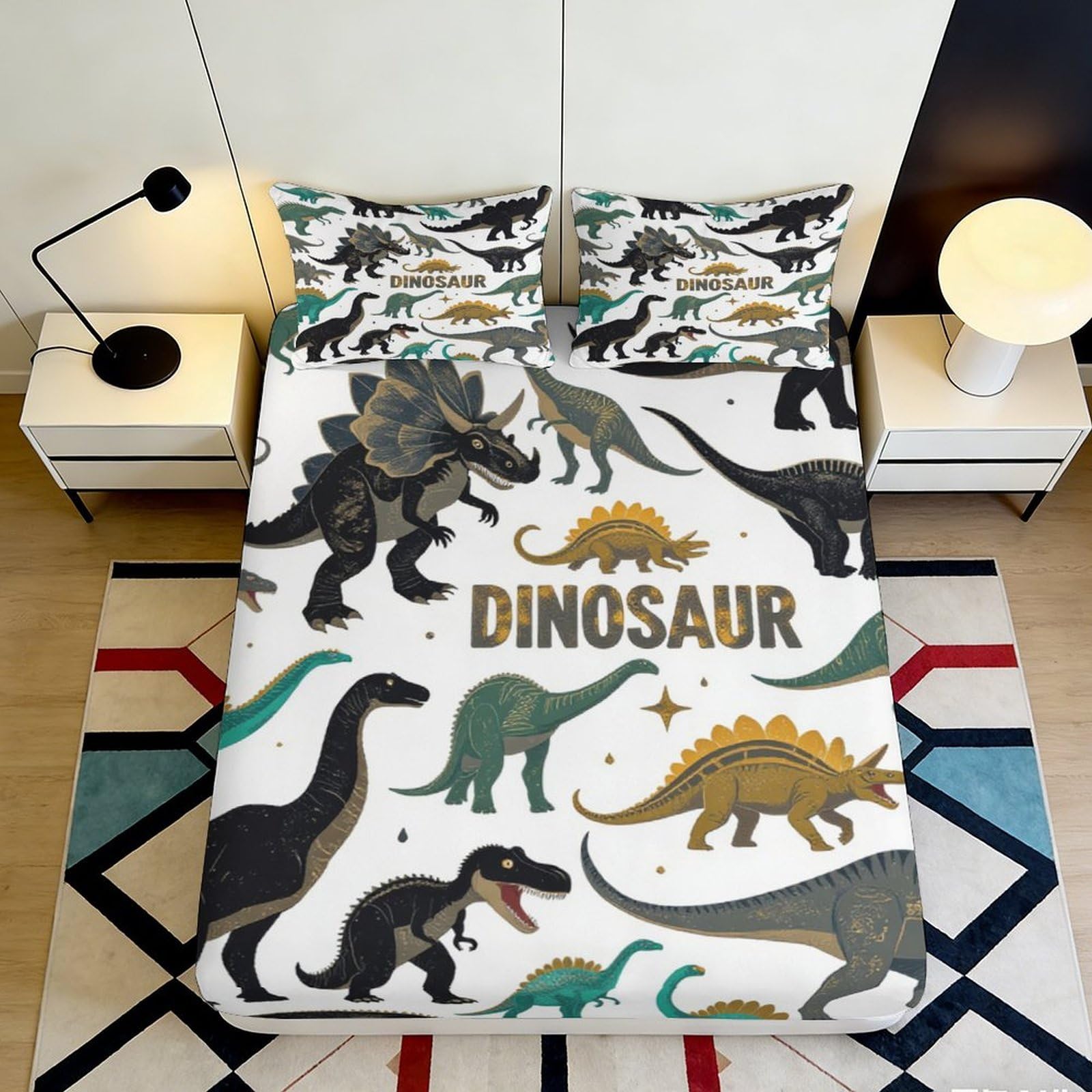 3D Printed Dinosaur Fitted Sheet Microfiber Soft Breathable Jurassic Animal Bed Cover for Bedroom Guest Room Decor 90x200x25cm