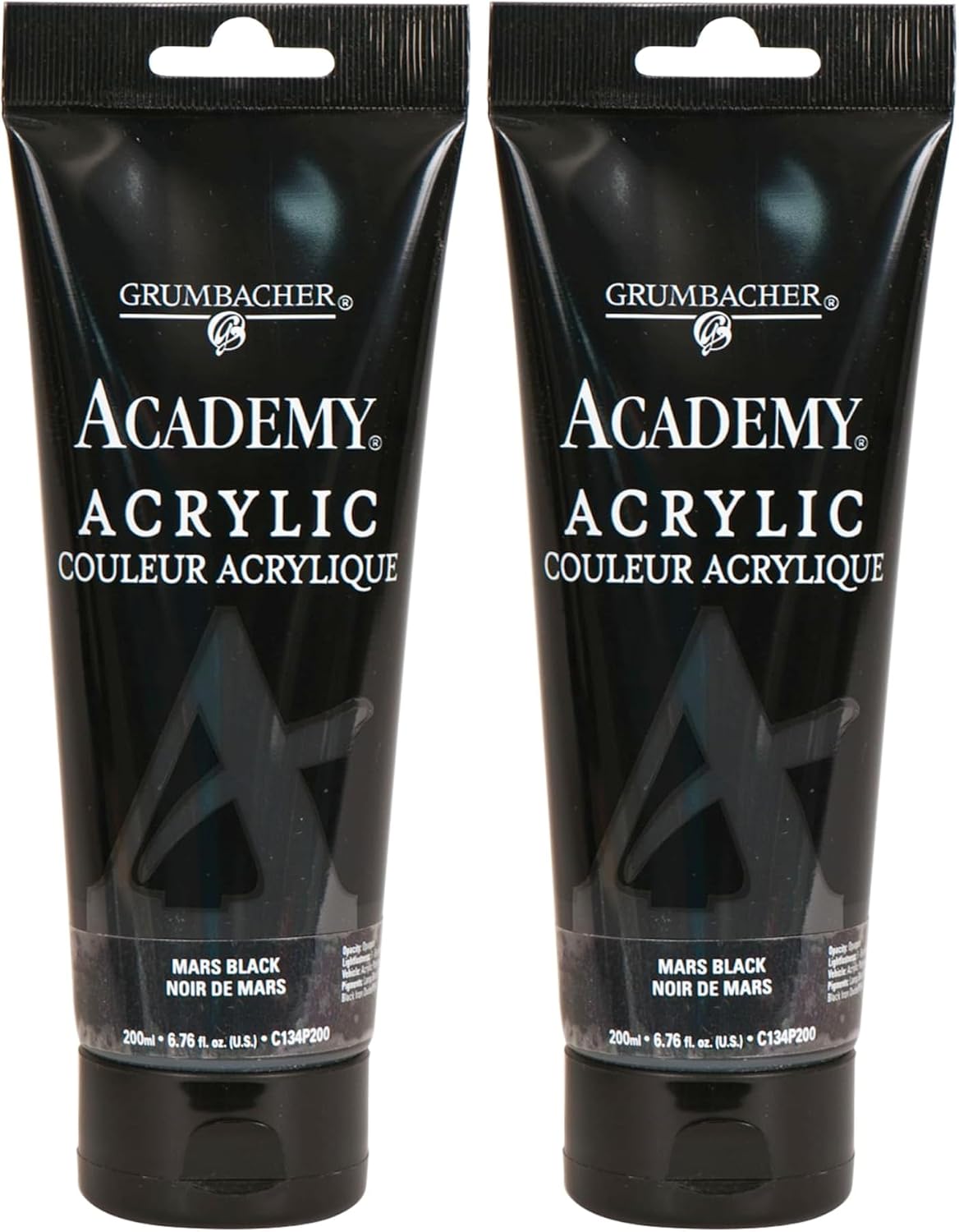 Grumbacher Academy Acrylic Paint, Gloss, 200ml/6.8 oz. Plastic Tube, Mars Black (C134P200) (Pack of 2)