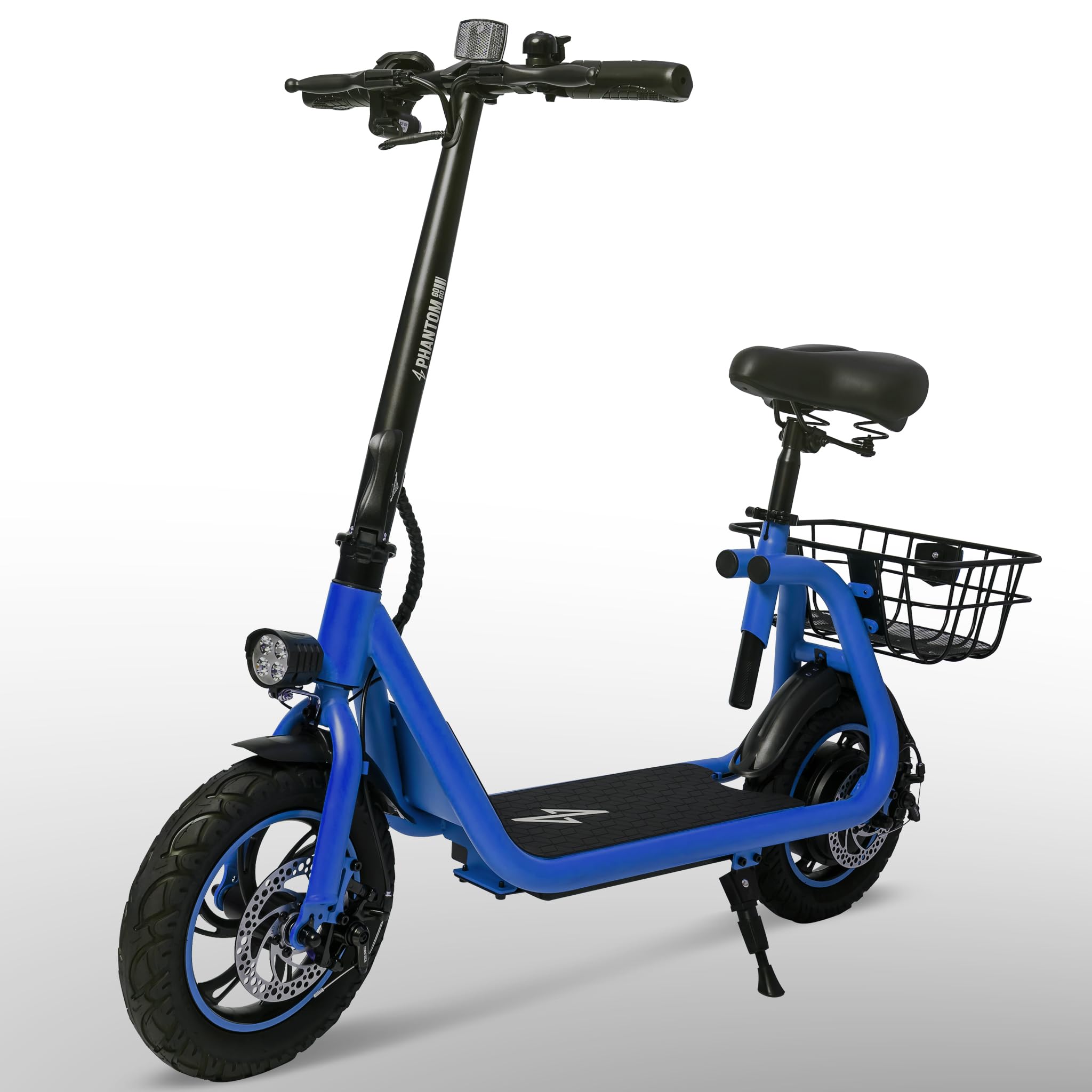 PhantomgogoElectric Scooter for Adults Foldable Scooter with Seat & Carry Basket E-Scooter with Brushless Motor 15MPH 265lbs Max Load E Mopeds for Adults Commuter