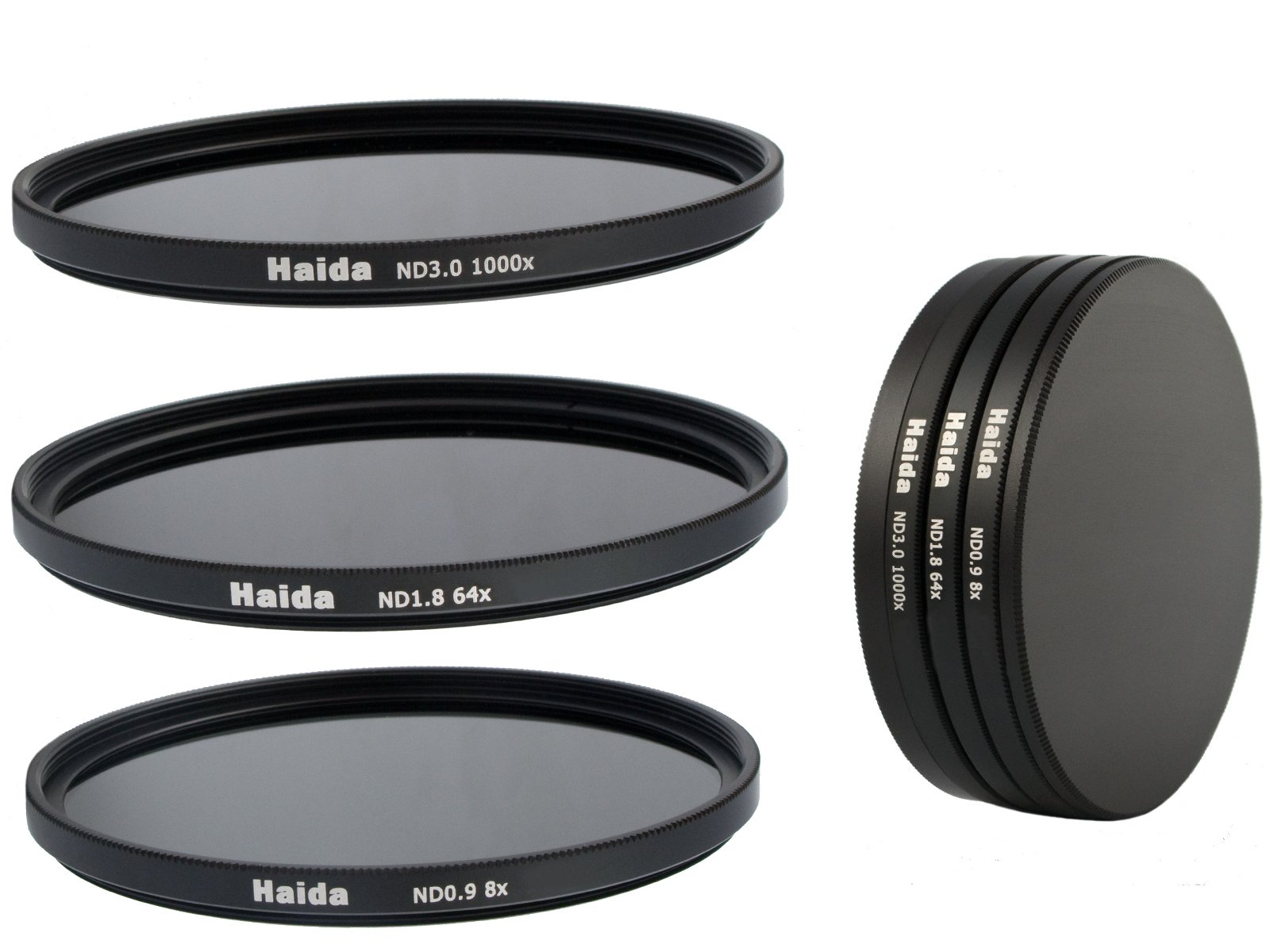 Neutral Graufilter Set bestehend aus ND8x, ND64x, ND1000x Filtern 67mm inkl. Stack Cap Filtercontainer + Pro Lens Cap mit Innengriff