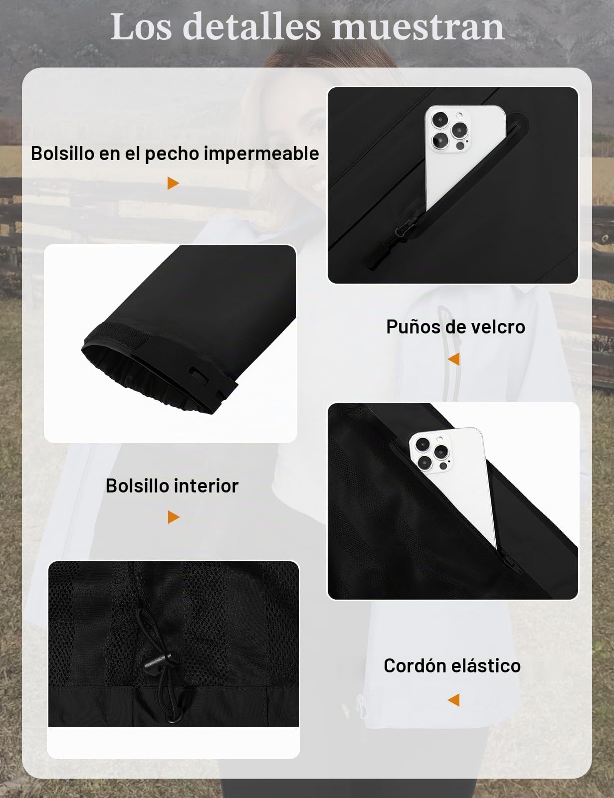 UMIPUBO Mujer Chaqueta Impermeable Chubasquero Cortavientos Exteriores Lluvia Abrigo Ligero Transpirable Deportiva Primavera Otoño Capucha Impermeável Senderismo Vientos Cazadora