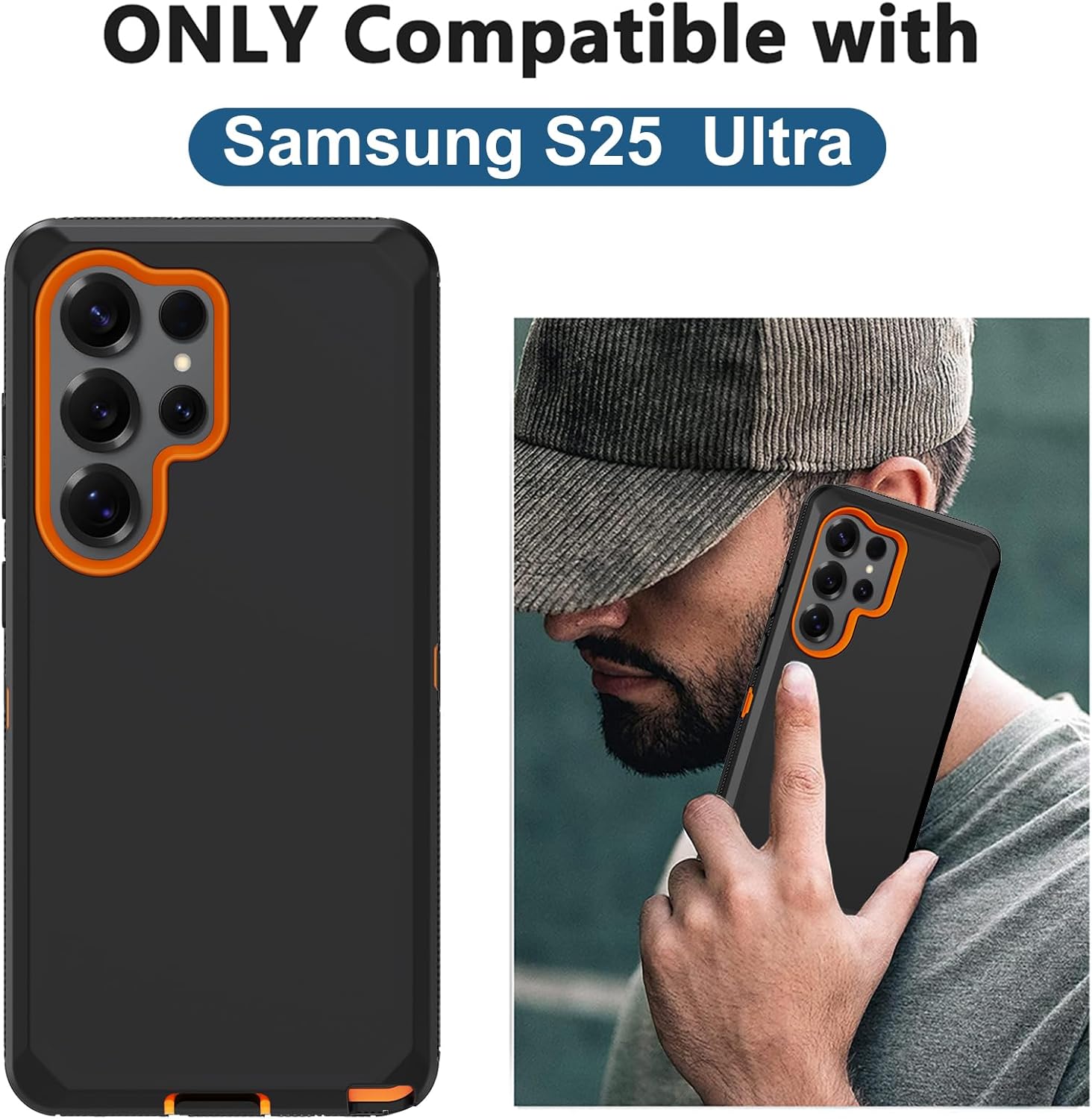 for Samsung Galaxy S25 Ultra Case, with Screen Protector Heavy Duty Drop Protection,Full Body Rugged Shockproof Dustproof Protective Phone Cover for Samsung Galaxy S25 Ultra (Orange) - Image 2