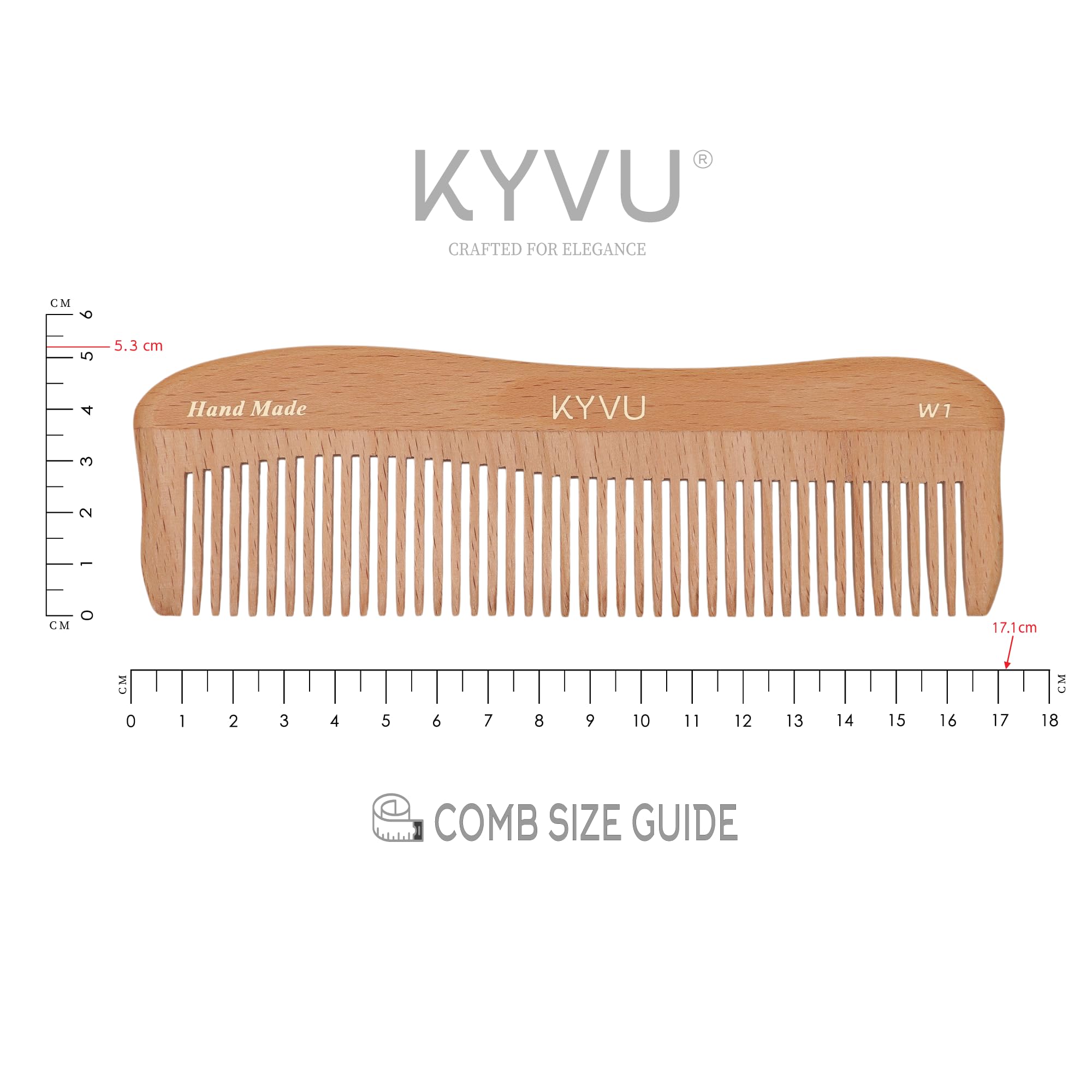 KYVU W1 Handmade 17.1 cm Coarse-Tooth Wooden Comb - Steam Beech, Natural Beech, 17.1 Centimeters - Image 4