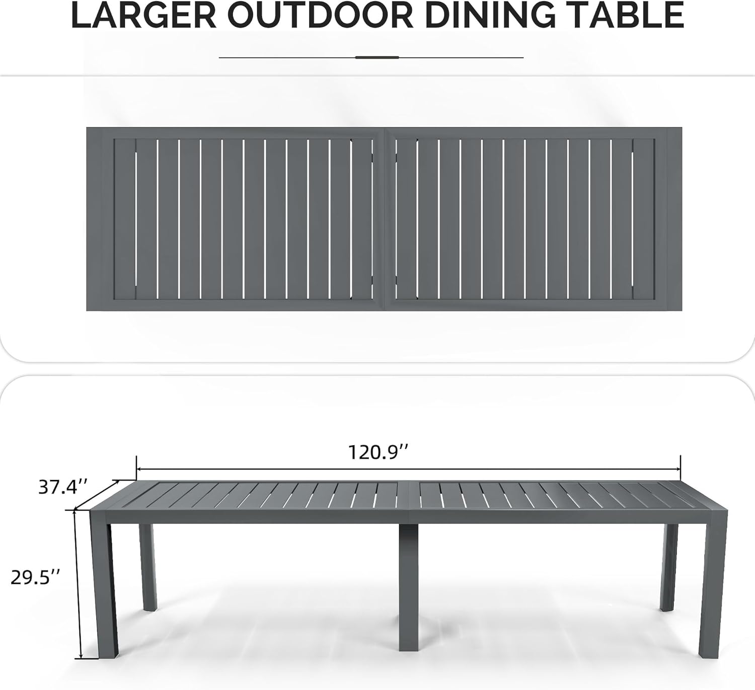 PURPLE LEAF Outdoor Dining Table 121" X 37" Slatted Tabletop Large Aluminum Rectangular Patio Dining Table for 10, Weather-Resistant Patio Table for Backyard Garden Lawn Porch Deck