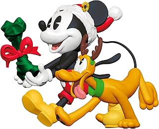 Hallmark Mickey Mouse & Pluto with Bone Keepsake Hanging Ornament, Tree Decoration, Disney, Christmas, Orange, Black, White