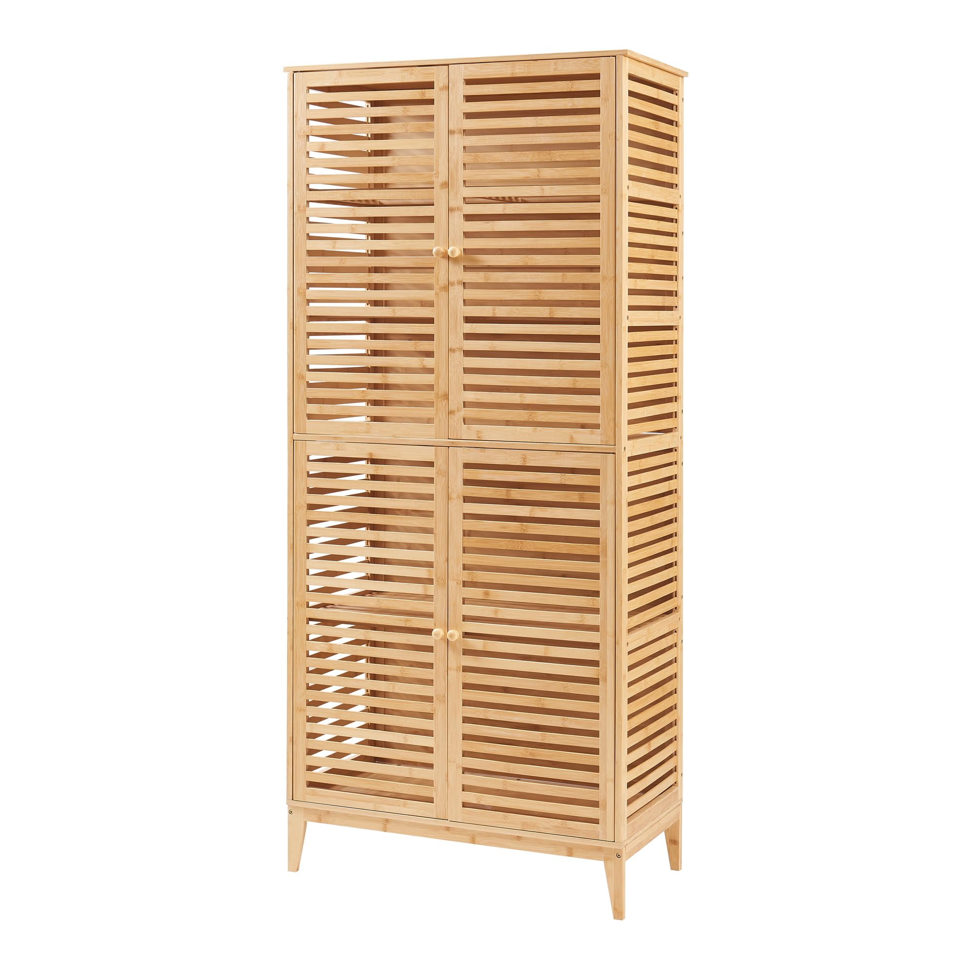 [en.casa] Badezimmerschrank Raurgela 180 x 80 x 40 cm Bambus Badezimmermöbel Küchenschrank Hochschrank Aufbewahrungsschrank
