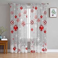 Vista 3 de Cortinas traslúcidas de Navidad de 84 pulgadas de largo, juego de 2 paneles de cortinas semitransparentes con bolsillo para barra de cortina