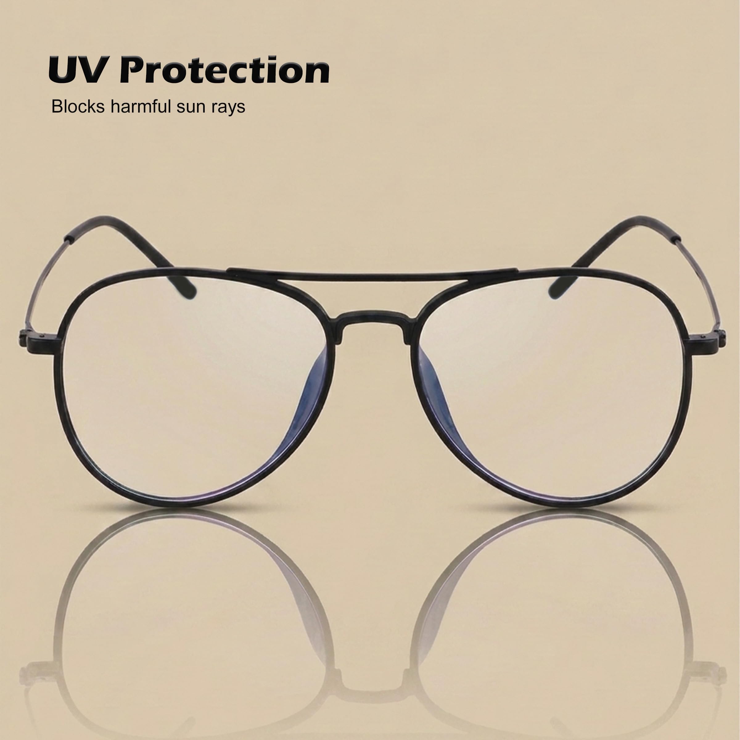 ROYAL SON Blue Cut Light/Ray Block Glasses Anti-Glare Lens TR90 Aviator Shape Unisex Mens Women Spectacle Frame - Eye Protection From SmartPhone|Mobile|Computer|Laptop -Black (Lightweight) 2