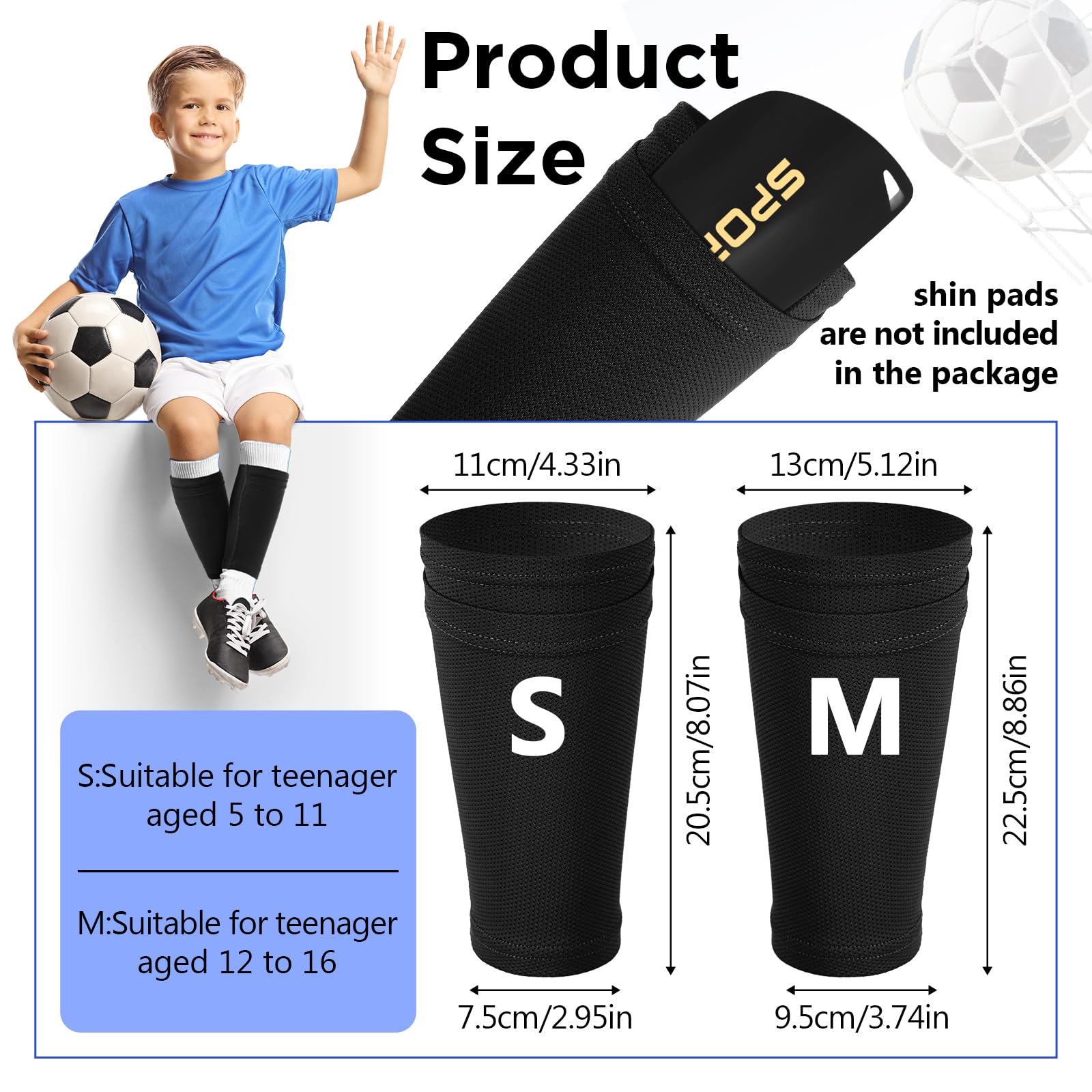 VercanMonth Shin Guard Sleeves for Kids Youth Football Shin Guard Holders Compression Soccer Sleeve Socks with Pocket for Shin Pads Shin Guards for Kids Teenagers Adults Beginner (Black,Small)