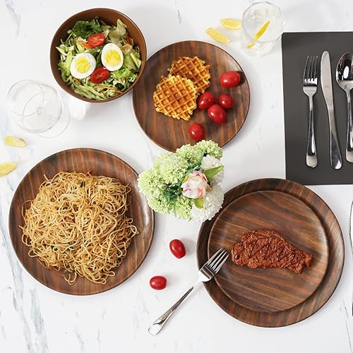 Miniatura 3 de TP 11" Platos de cena de melamina, juego de 6 platos irrompibles para servir para interior y exterior, servicio para 6, grano de madera de rosa