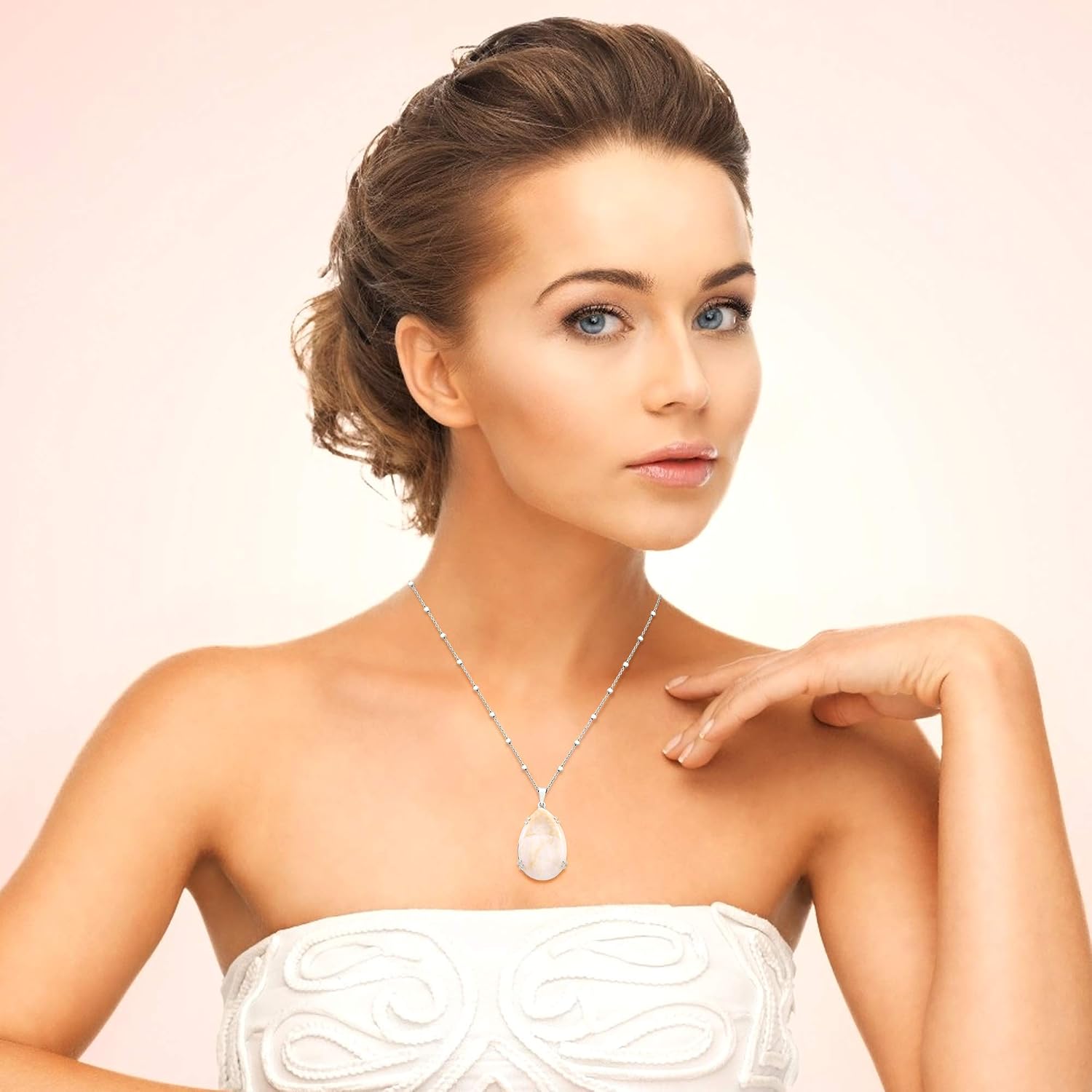 Galaxy Quartz Pendant with Chain in 925 Sterling Silver, 18 inch (36.57cttw, Gemstone Birthstone, Pear 20x30MM)