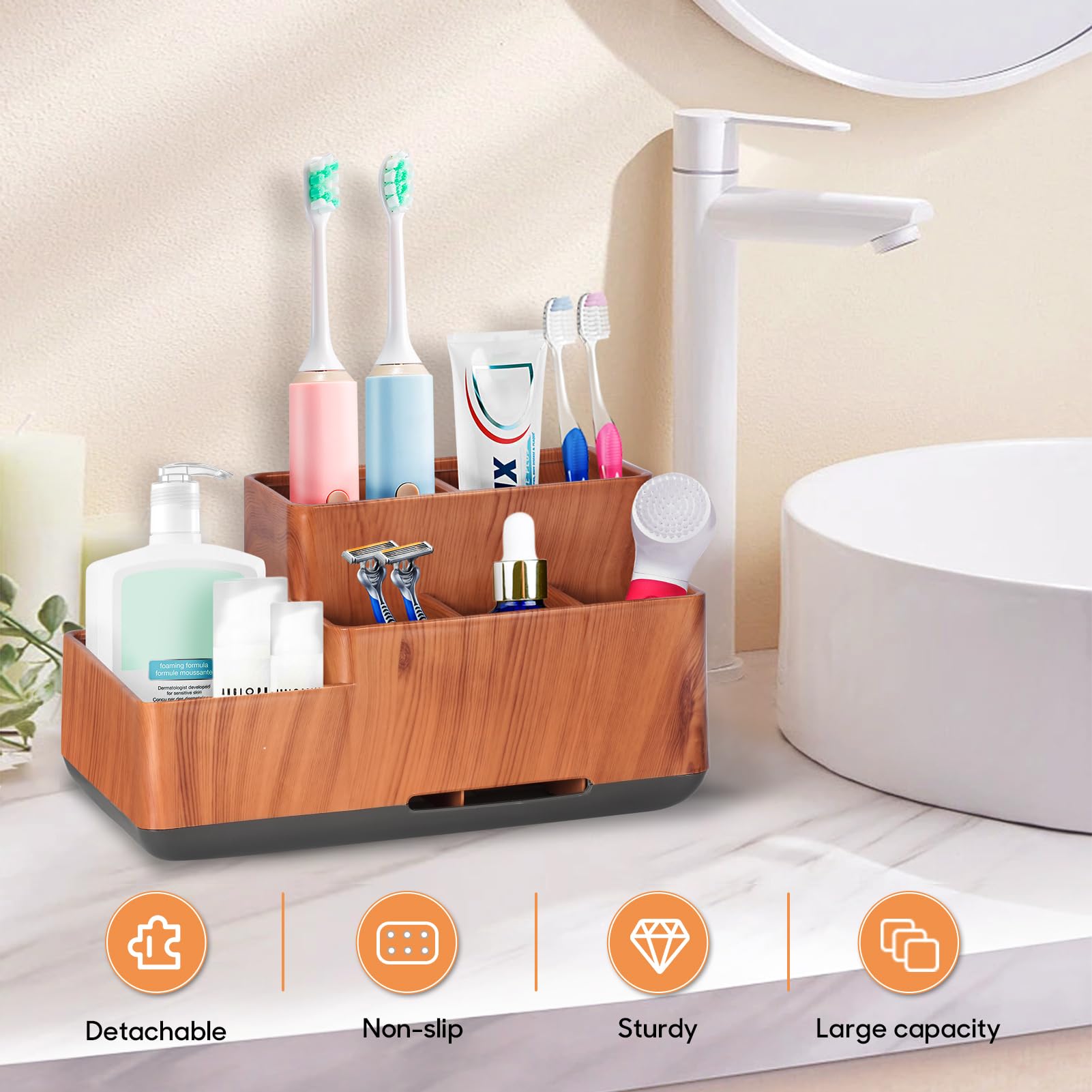 PARKMANI Portaspazzolino per bagno, organizer per spazzolino elettrico e dentifricio, organizer da bagno con 7 scomparti, accessori da bagno per famiglia, bambini (nero