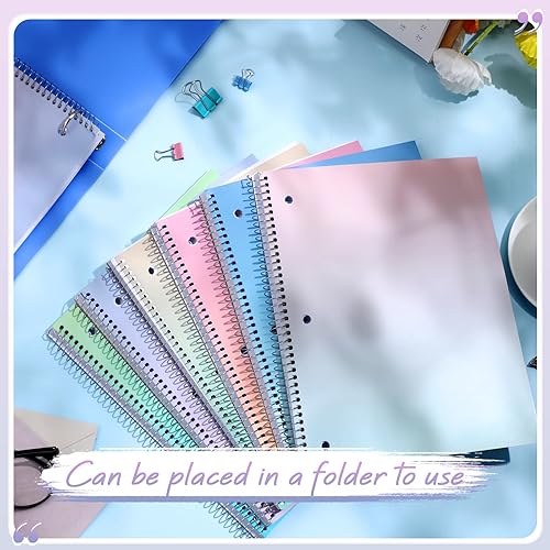 Miniatura 3 de Teling Cuaderno de espiral de 1 materia, cuaderno de rayas anchas de 8 x 10 12 pulgadas, cuaderno en espiral pastel, 3 bolsillos divisores de