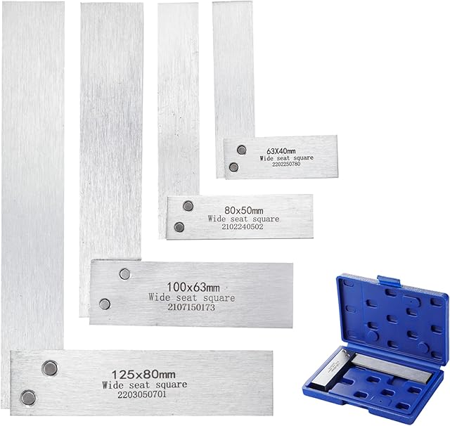 Small Engineers Square Set: 2, 3, 4 and 6 in Squares Combinations Ruler Hardened Steel 90 Degree Wide Base Engineer Square Measuring Tool for General Purpose | Machinery | Speed Woodworking Precision