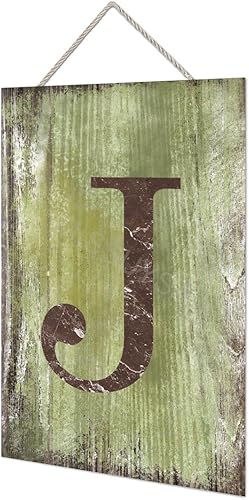 Vista 170 de Letrero colgante de madera con letra J, letrero de madera para decoración del hogar, 26 letras del alfabeto de metal, placa de madera, decoración
