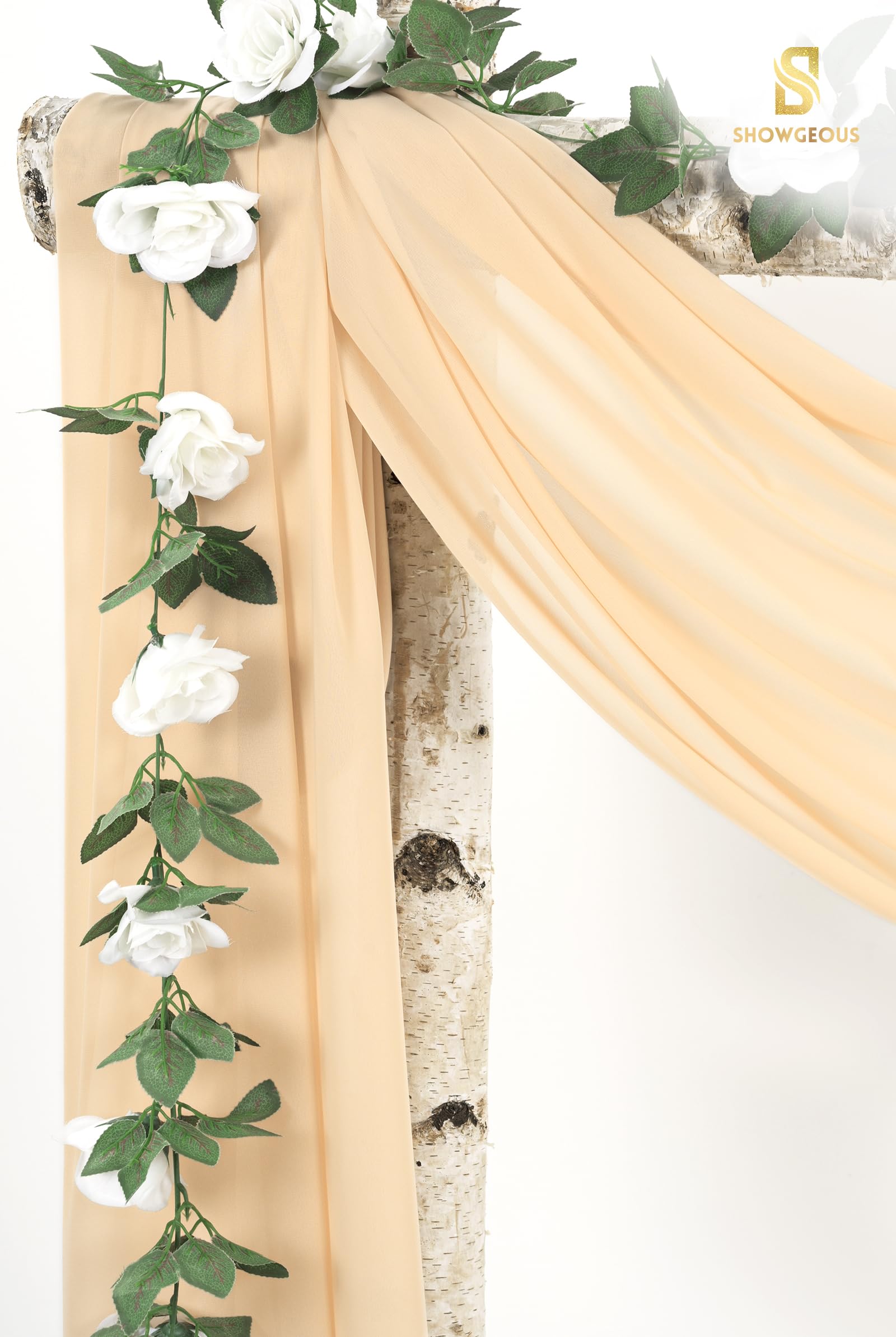 Panneaux de tissu drapé en mousseline de soie pour arche de mariage, 71,1 x 5,8 m, champagne