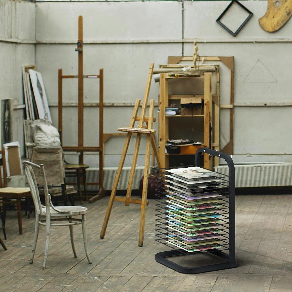 INNOVART 15 Shelves Art Drying Rack for Classroom, Art Studio and Home, Metal Desktop Artwork Storage, Black Painting Drying Rack, Artwork Display Organizer Racks for Classroom Club Painting Crafts