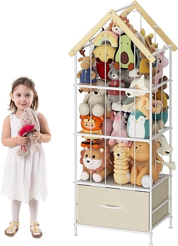 Miniatura 4 de Wisdom Star Soporte de almacenamiento de animales de peluche, organizador de almacenamiento de zoológico de juguetes para niños, red vertical de