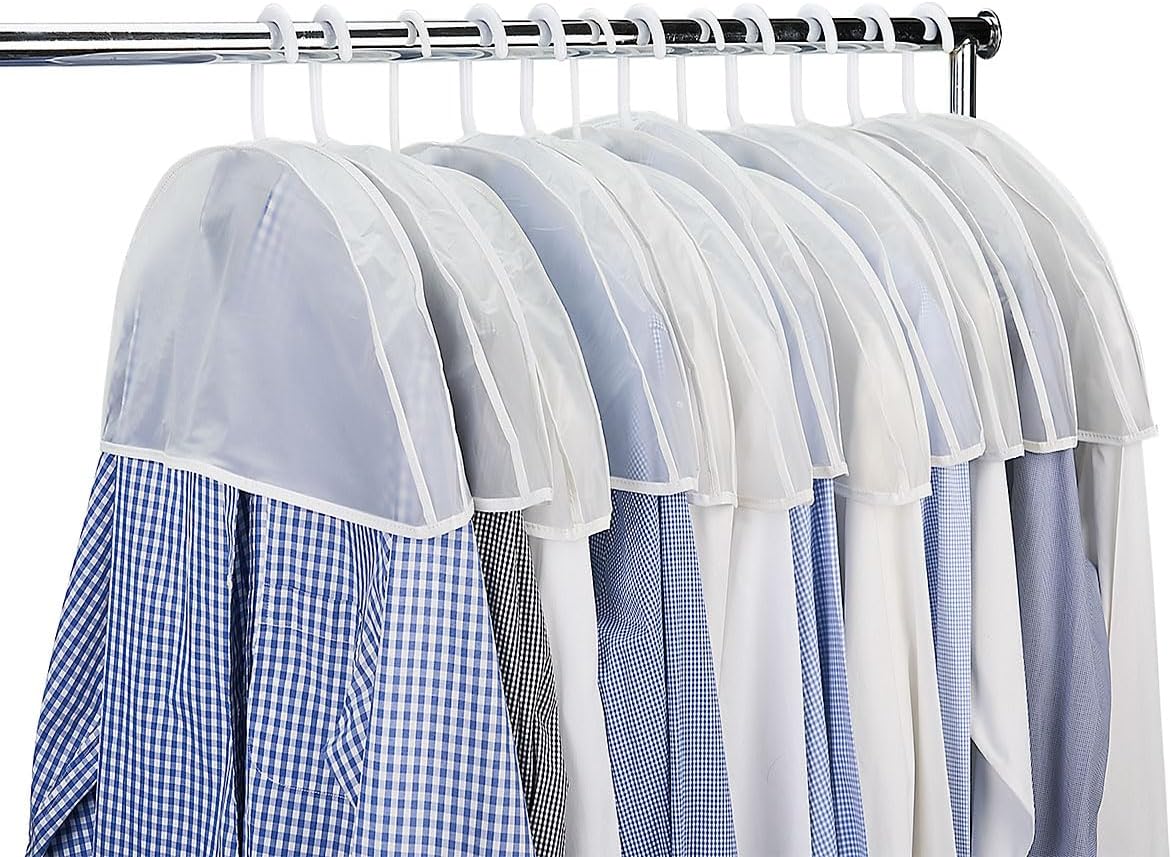 Lillian Vernon Frosted Vinyl Coat, Suit Shirt & Dress Shoulder Covers- Wardrobe Protection, 22" x 8" (set of 12) 2 inch Gusset, Closet Organization Storage