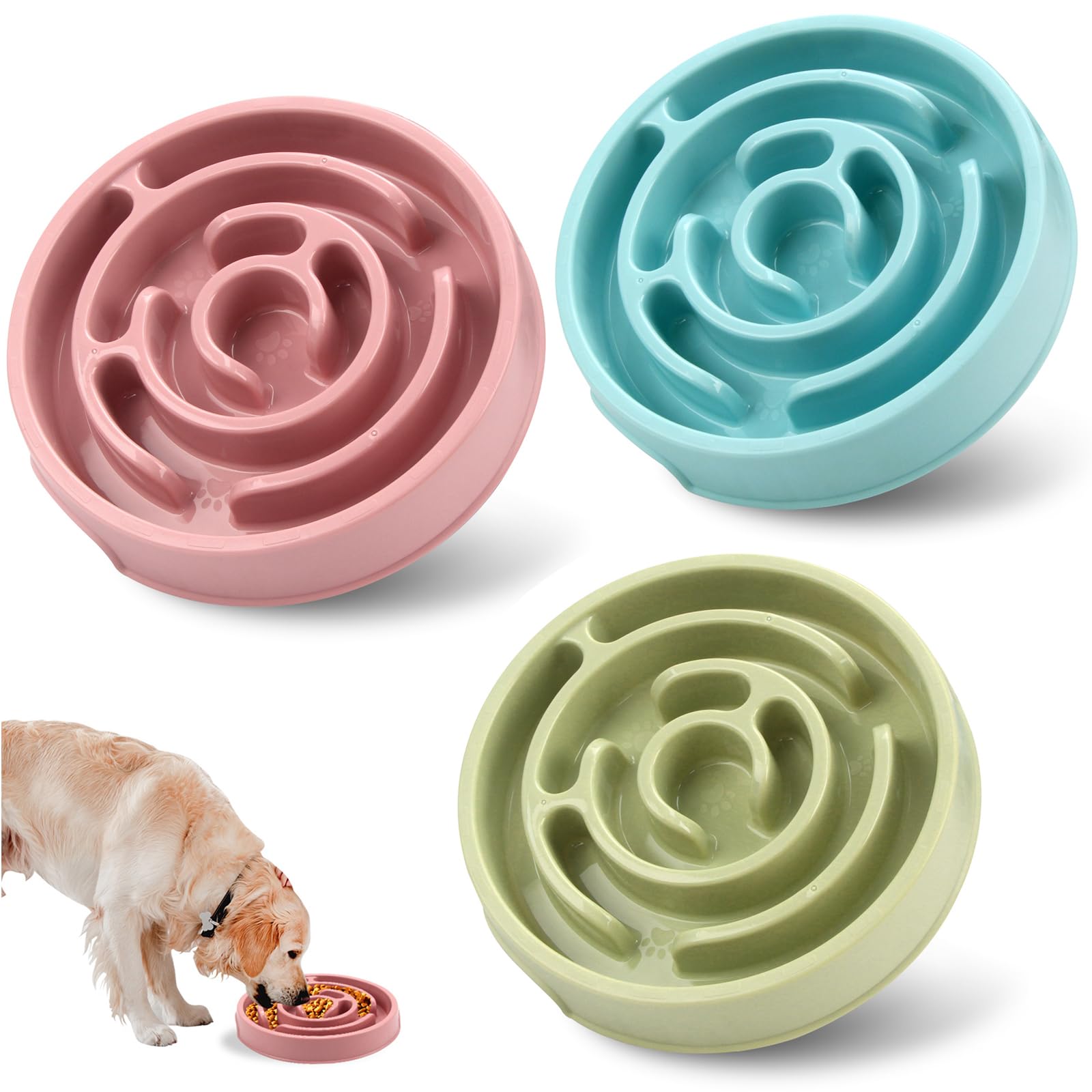 YanBous 3 Comederos Antivoracidad para Perros Ø 20,5 cm de Silicona con Ventosa, Comedero Slow Feeder para Perros Pequeños y Medianos - Rosa, Verde, Azul