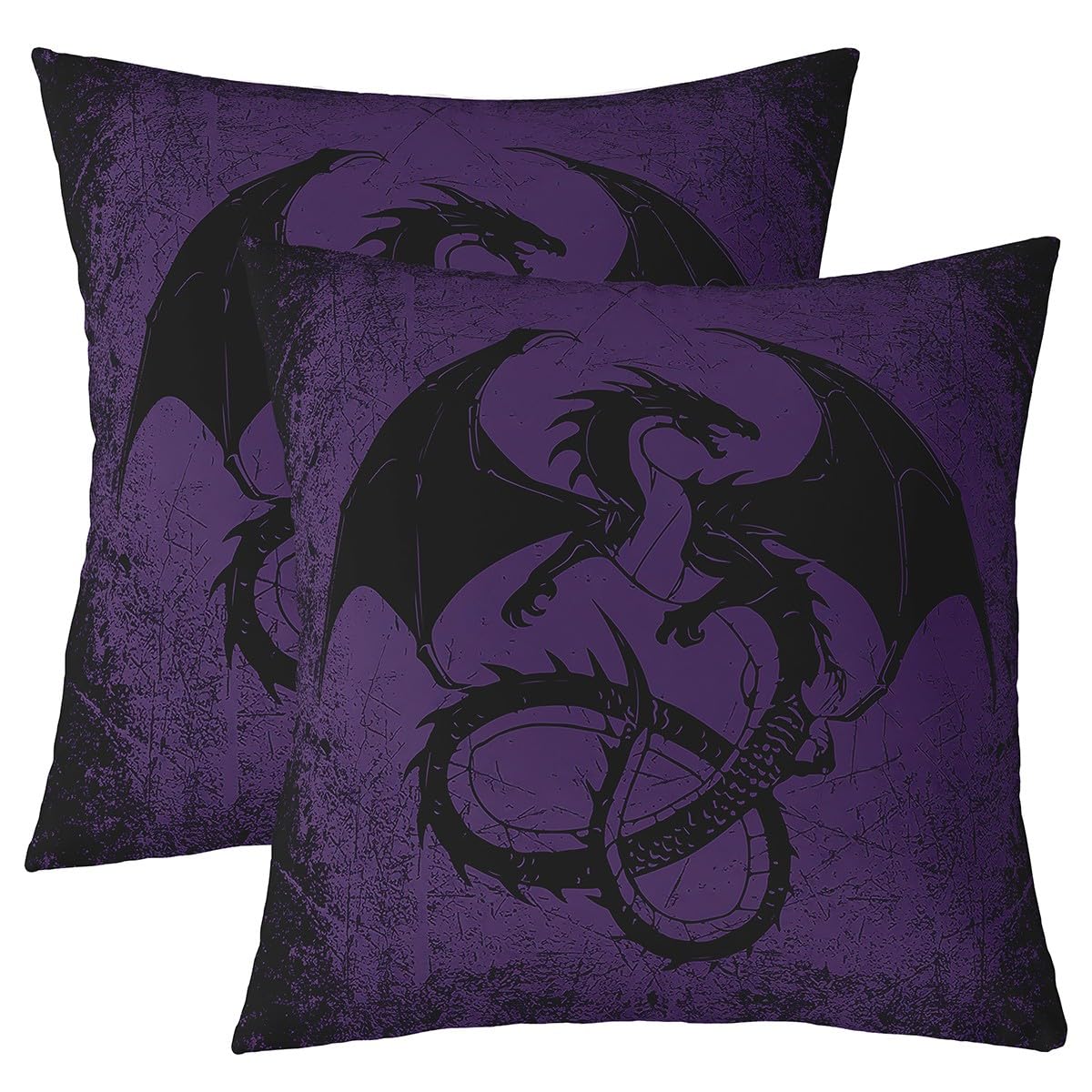 Feelyou Dragon Square Cushion Covers Set of 2, Purple Black Dragon Pillow Covers for Kids Boys Girls Chinese Style Throw Pillow Covers Boho Exotic