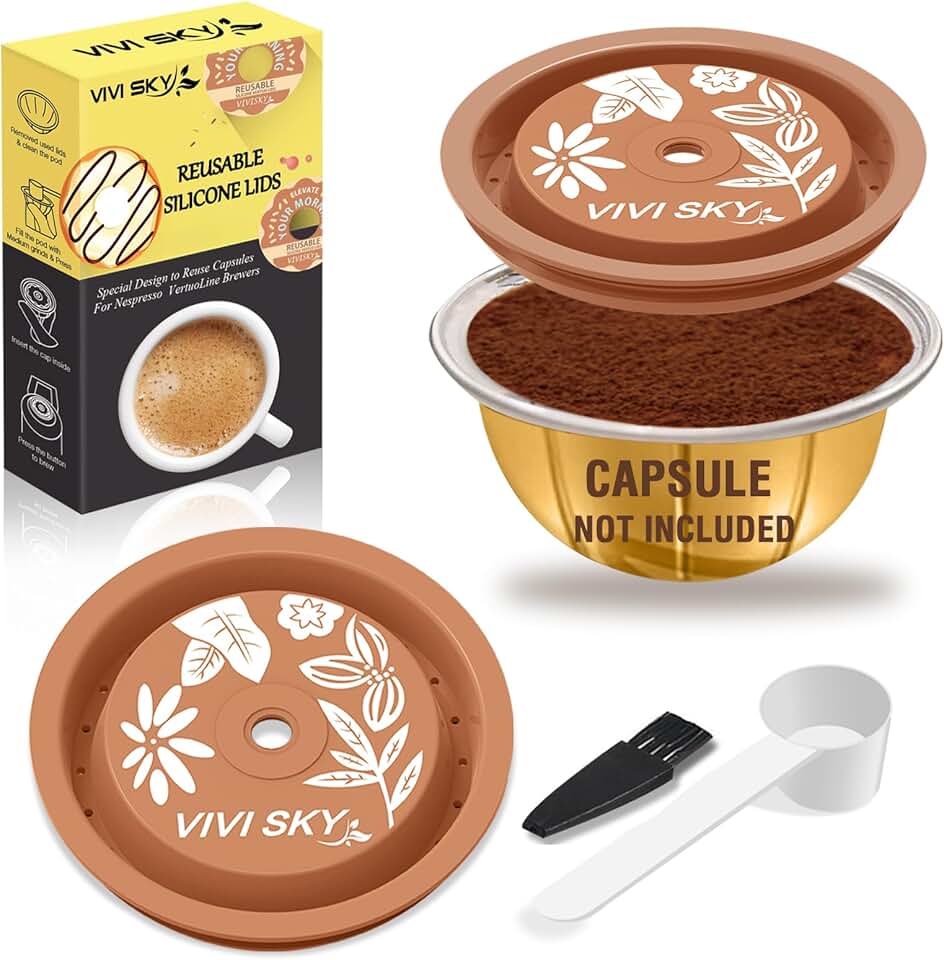 VIVI SKY Tampas de cápsula de café reutilizáveis funcionam com cápsulas N*espresso Vertuolina, tampas de silicone de grau alimentício usadas para todos os tamanhos de cápsulas recarregáveis de