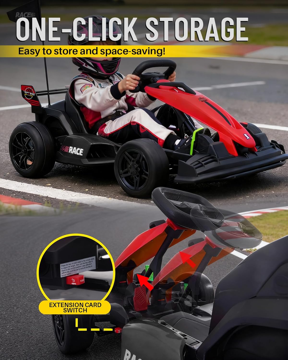 Blitzshark 36V Kids Go Kart 600W Drift Kart Powerful Electric Pedal Kart Outdoor Race Toy, with 600W Strong Motor, 9AH Big Battery, EVA Tires, Drift/Sports Mode, Brake Pedal, Length Adjustment, Red