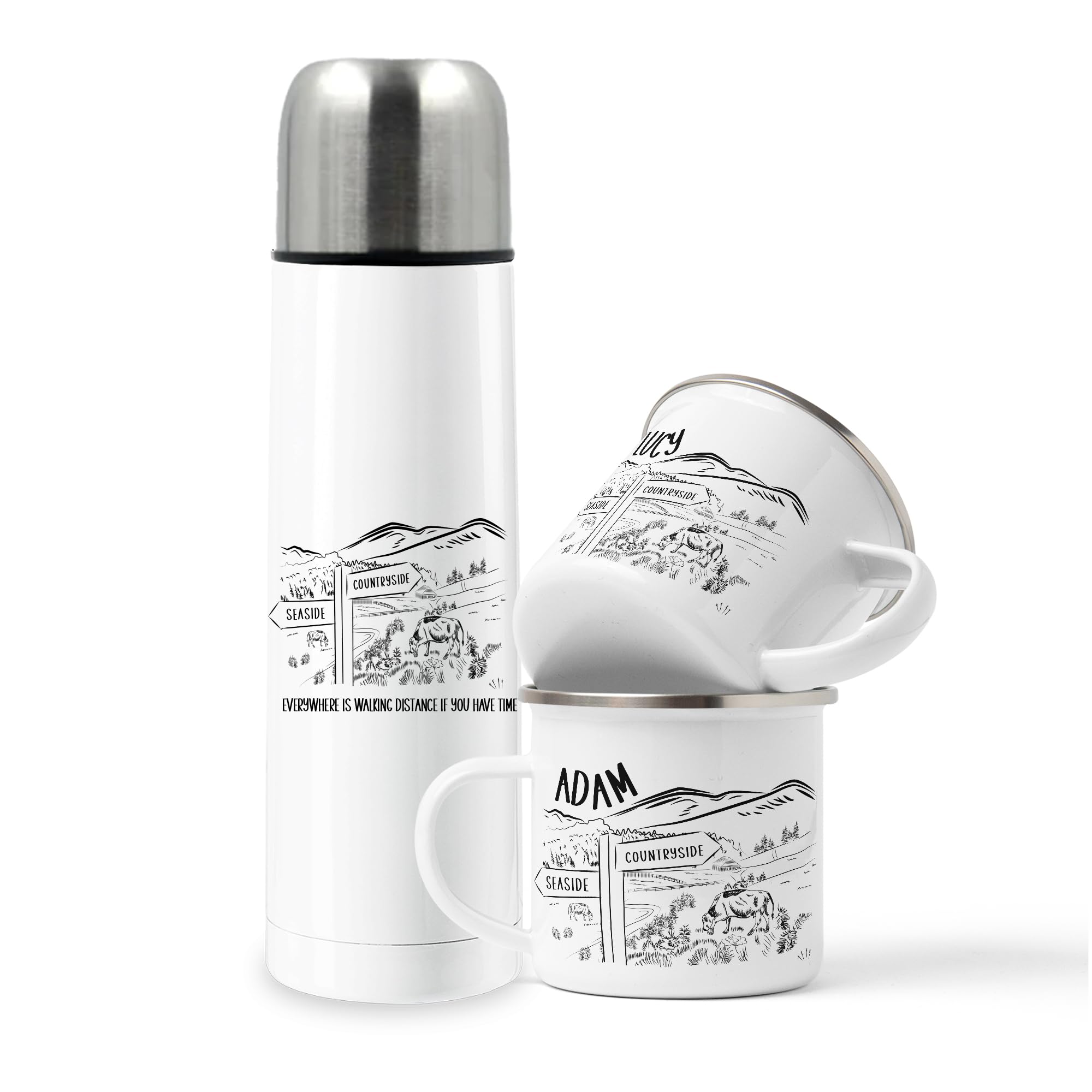 WOWZ DESIGN & PRINT DESIGN LTD Walkers Mug and Flask Set, Personalised Hiking Gift, Hiking Flask, Personalised Walker Mugs, British Walking, Countryside Walk