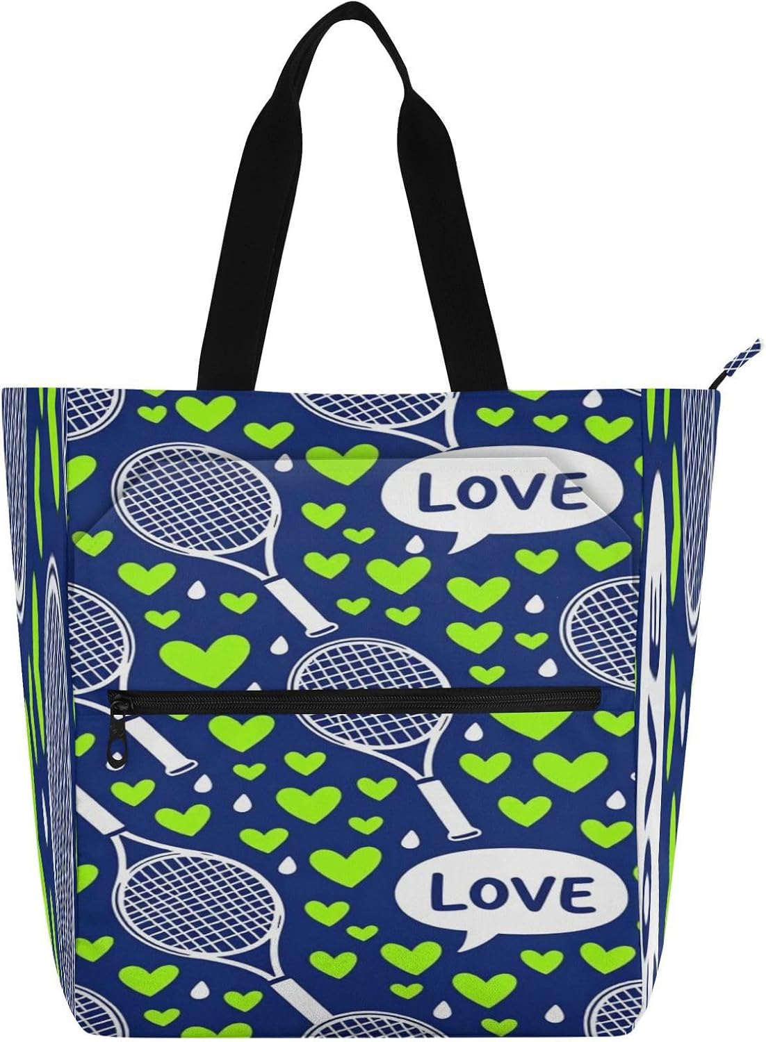 decorative Books Totes Book Bagfor Kids Boys Girls Tennis Racket Dark Blue 600D Oxford fabric School Beach Bag with Zipper for School Shopping Grocery