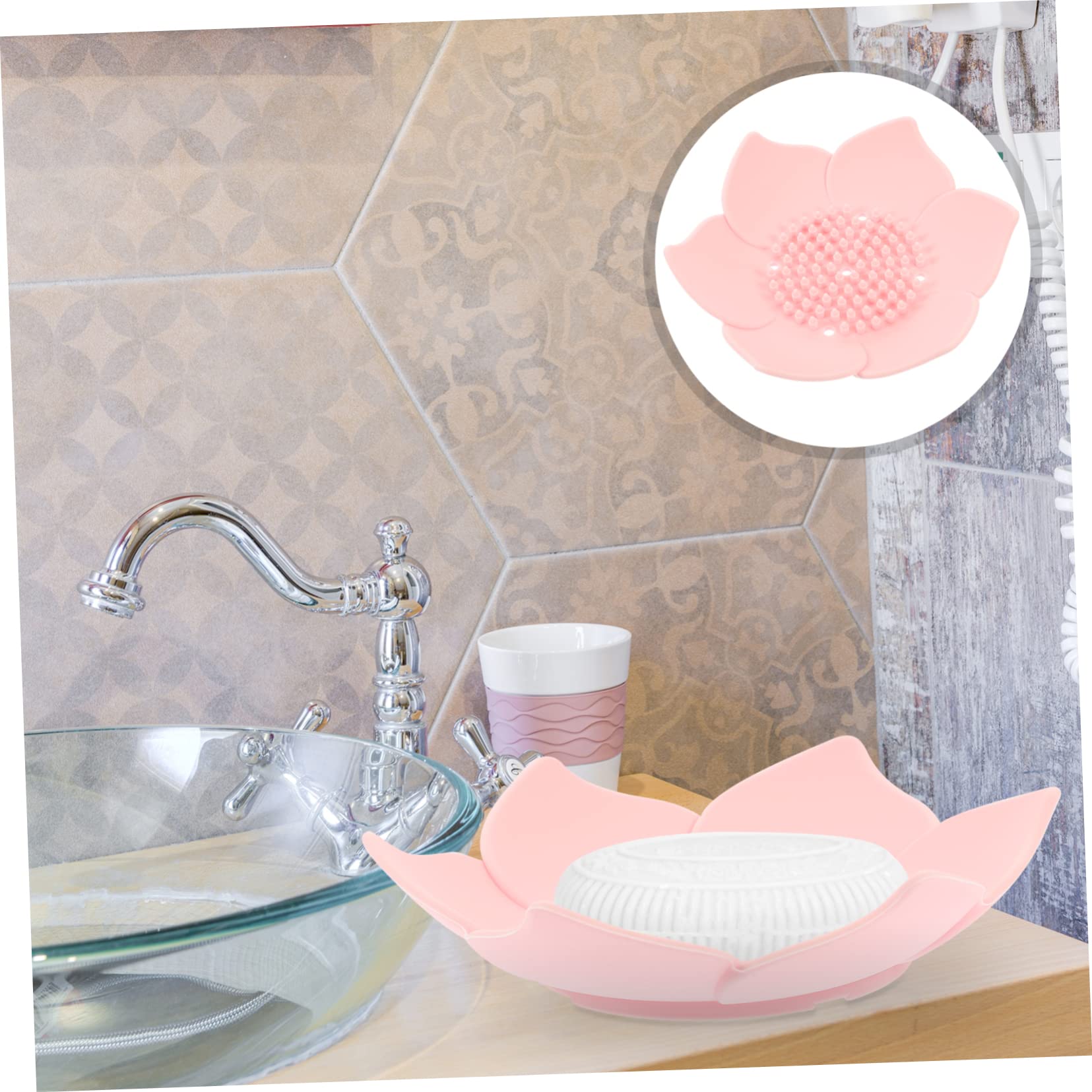 Jabonera de silicona con diseño de flores, 2 piezas, con drenaje en forma de flor para almacenamiento de baño y cocina, diseño versátil y práctico 5