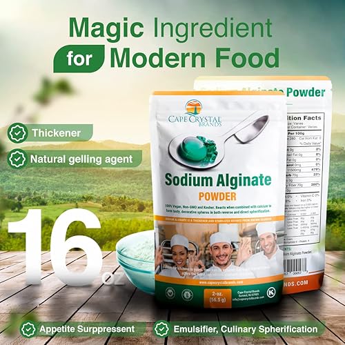 Miniatura 3 de Alginato de sodio 100 grado alimenticio polvo espesante natural y agente gelificante para cocinar 16 onzas