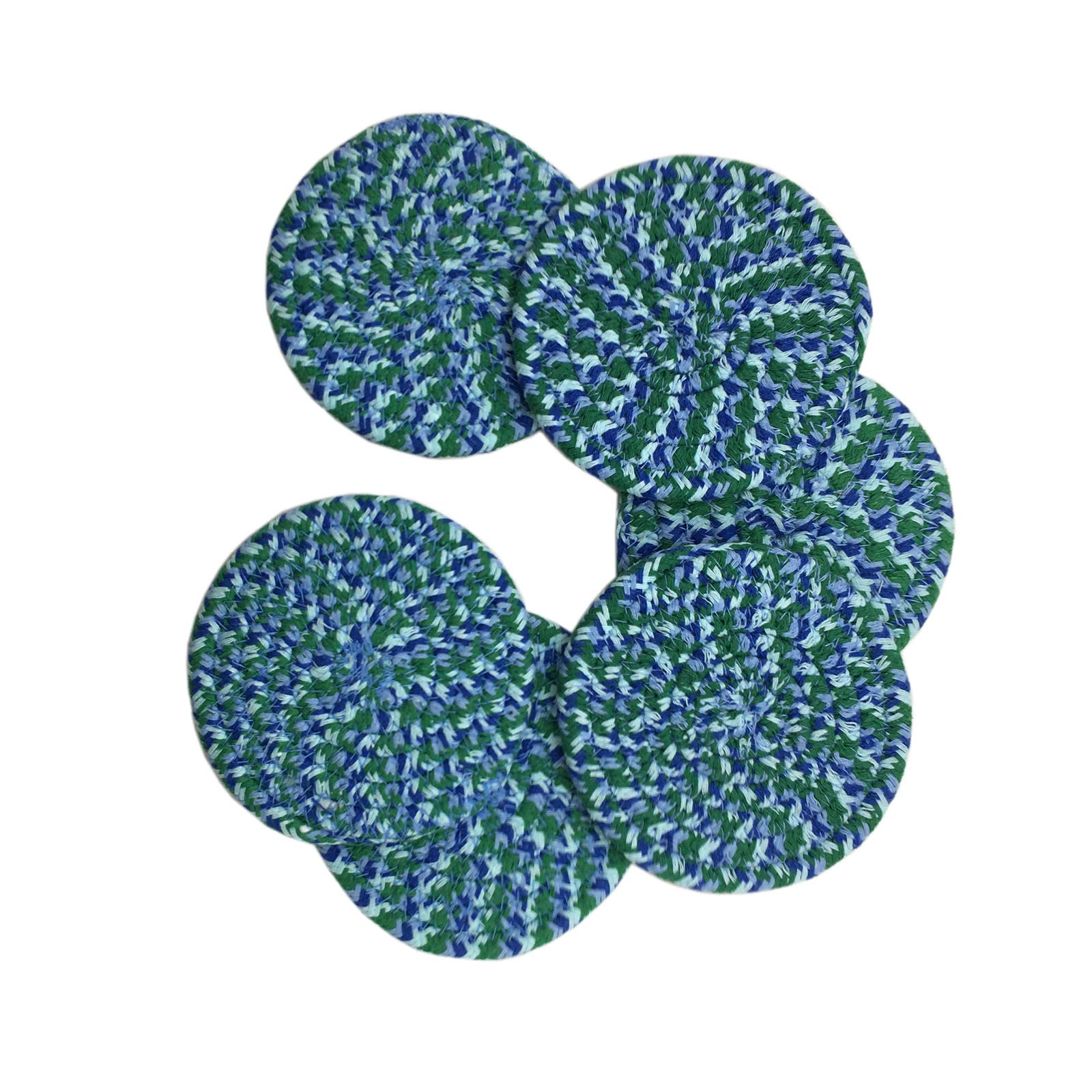 YYGMSSCoasters for Drinks Handmade Braided Drink Coasters Woven Coasters Super Water Absorbent Heat Insulation Sets of 6 4.3inches Round (Green)