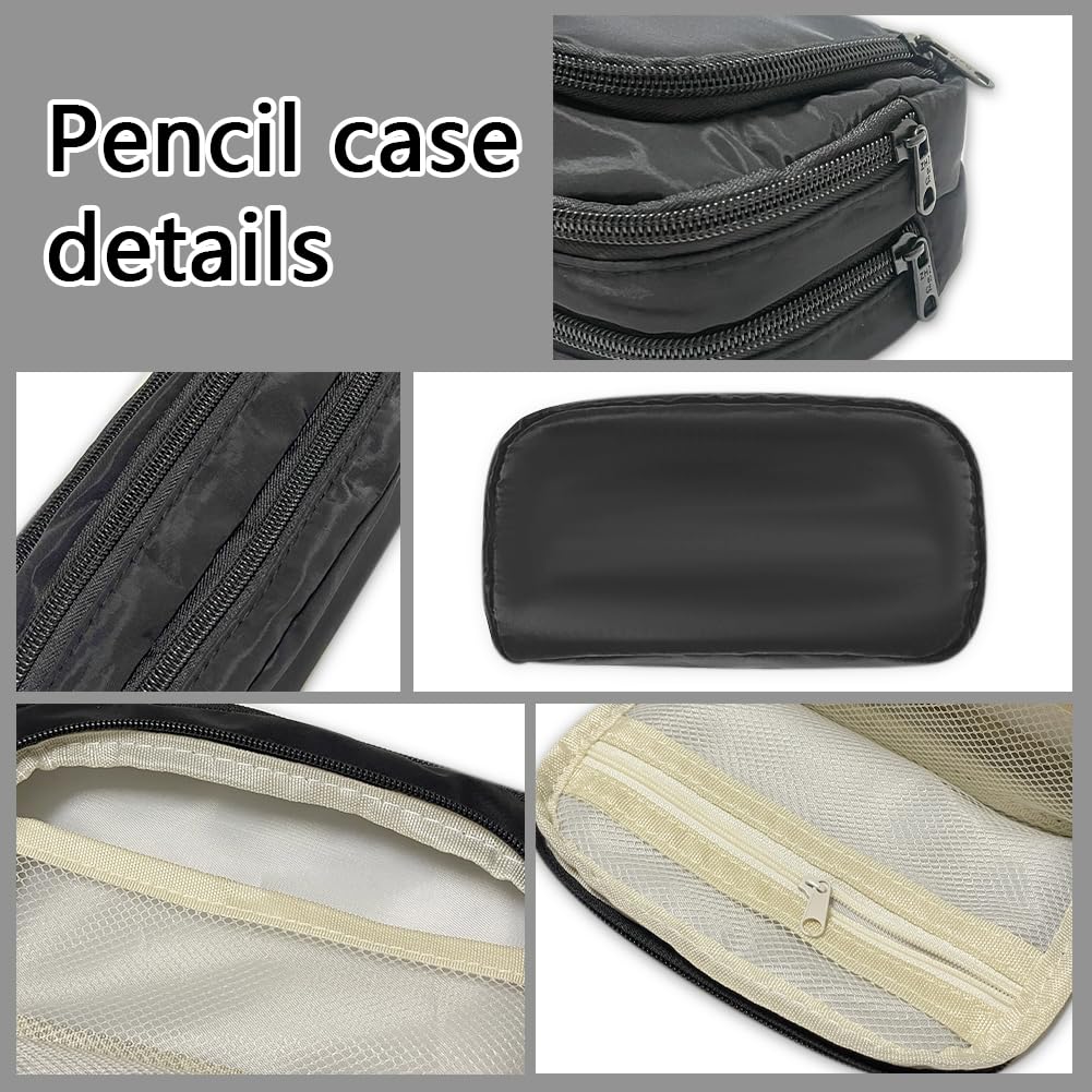 Liujiami Pencil Case Large Capacity 3 Compartments School Student Stationery Organiser for Kids Adults Office Makeup Cosmetic Bag Black - Image 4