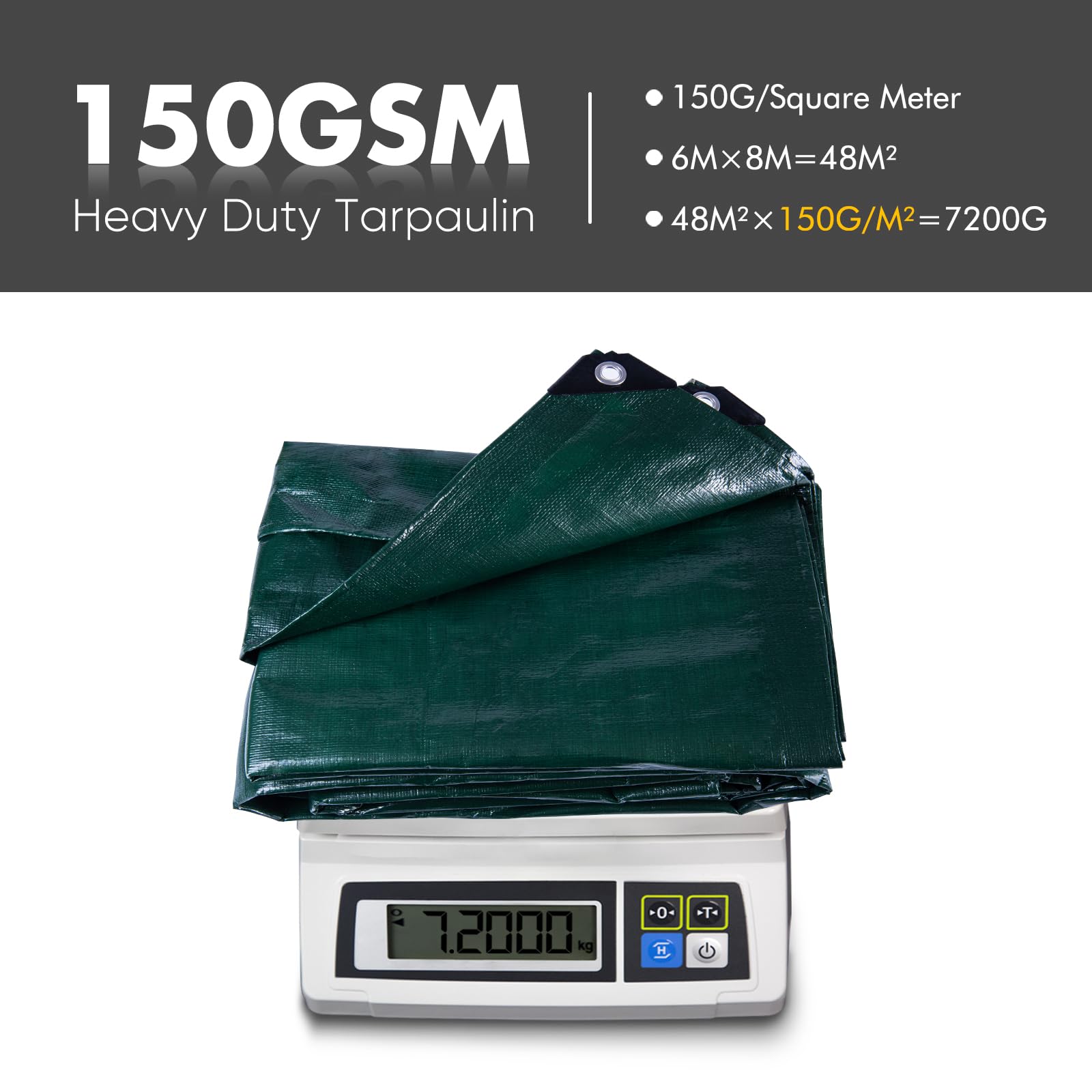 GZBtech Grande telone impermeabile, 6 x 8 m, 150 g/m², resistente alle intemperie, con occhielli, resistente alle intemperie, con occhielli, in polietilene, per tronchi di legno, verde