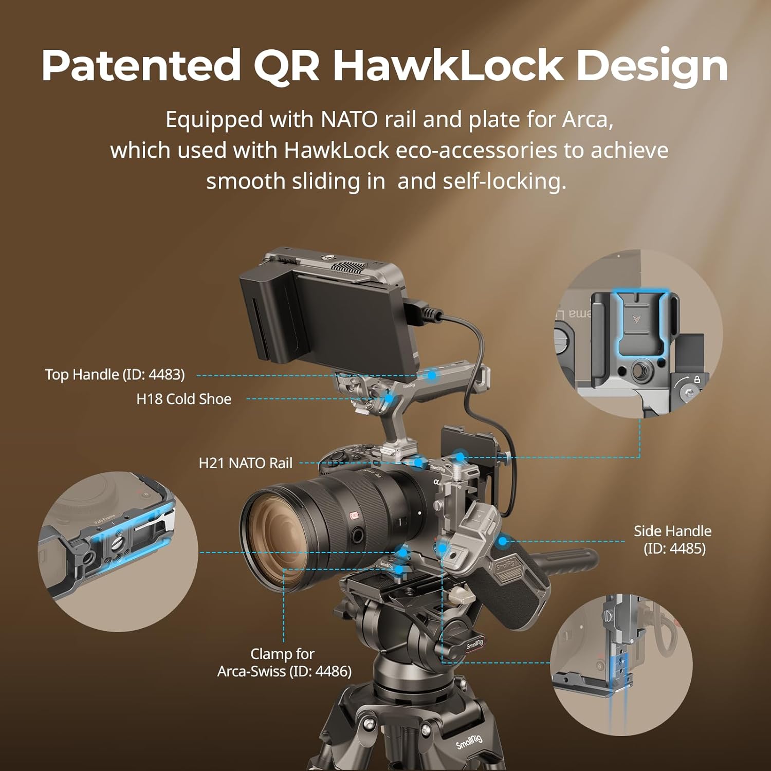 SmallRig FX3 / FX30 HawkLock Quick Release Camera Cage Kit for Sony with XLR Handle Extension, Wrist Strap and Cable Clamp for HDMI, QR Cold Shoe, NATO Rail/QR Plate for Arca,Titanium Gray - 4771 - Image 6