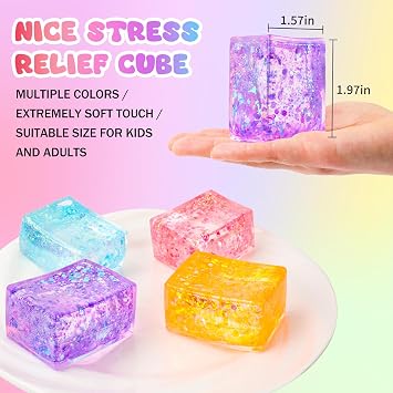 8 Pack Glitter Stress Cube ,Slow Rising Squishy Stress Balls for Adults