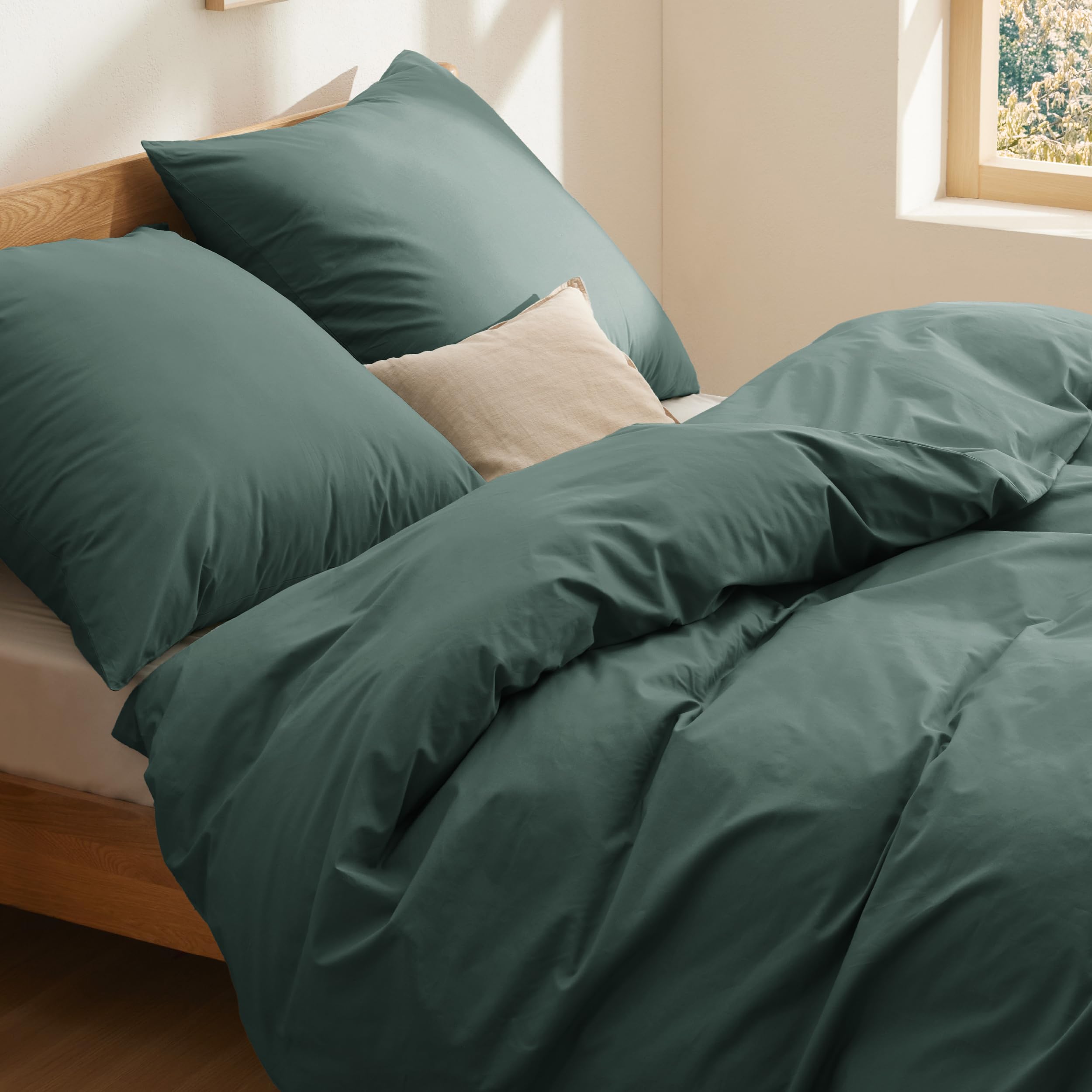BEDSURE - 3-częściowy zestaw poszewek na kołdrę, bawełna, ciemnozielony, 200 x 200 cm, 2 poszewki na poduszki 80 x 80 cm, z certyfikatem ÖkoTEX i zamkiem błyskawicznym