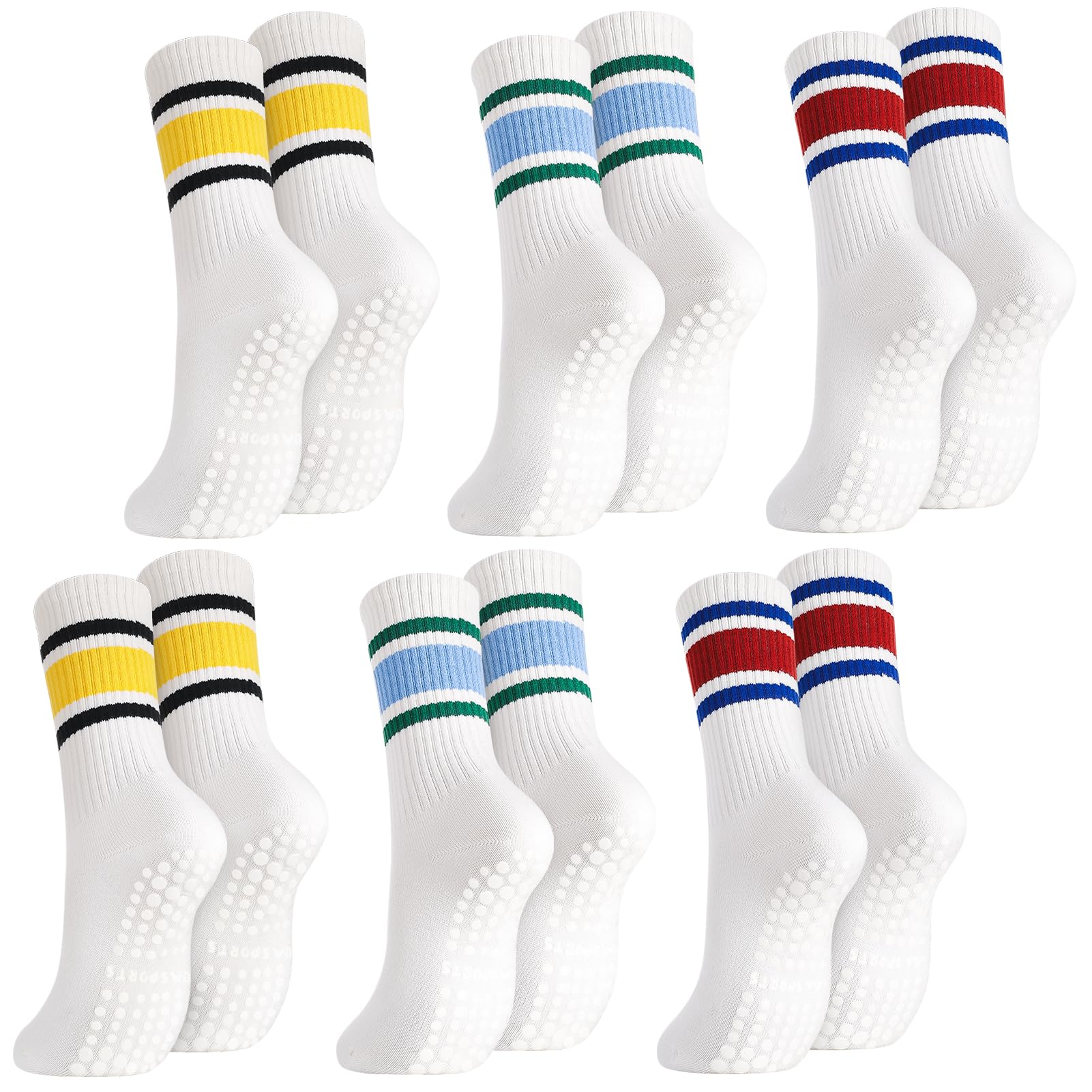 Jspupifip 6 Pairs Cute Pilates Socks for Women Non Slip Yoga Socks with Grips for Barre Workout Athletic Hospital Simple Stripes