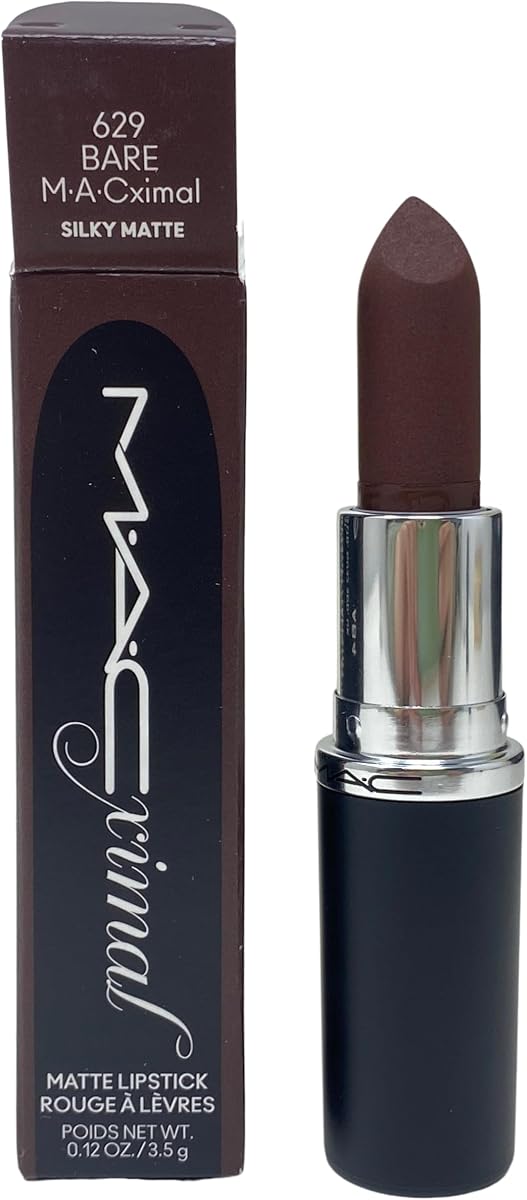 Cosmetics Macximal Barra de labios mate sedosa - 629 Bare - (Marrón chocolate intenso y profundo) 0,12 oz / 3,35 g