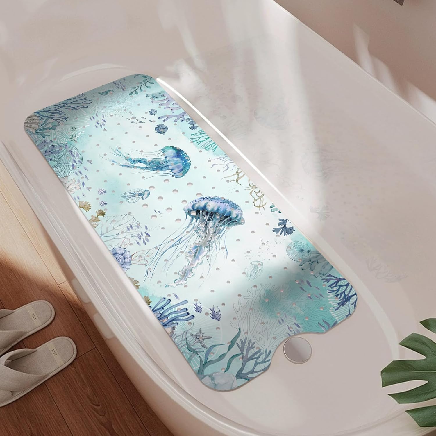 Non Slip Bathtub Mat, Flower Bath Mat for Tub, Extra Long Bathtub Mat Shower Mat with Suction Cups and Drain Holes for Elderly Kids Toddler Baby 40 X 16 Inch