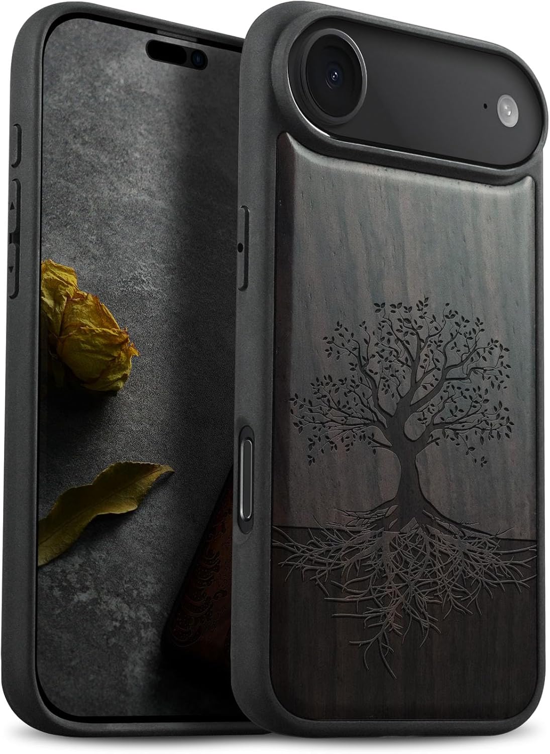 Carveit Magnetic Wooden Case for iPhone Air Case, Wood Artisan Engraved & Soft TPU Shockproof Cover, Compatible with MagSafe 17 Air Wireless Chargers (The Yin Yang Tree) Blackwood
