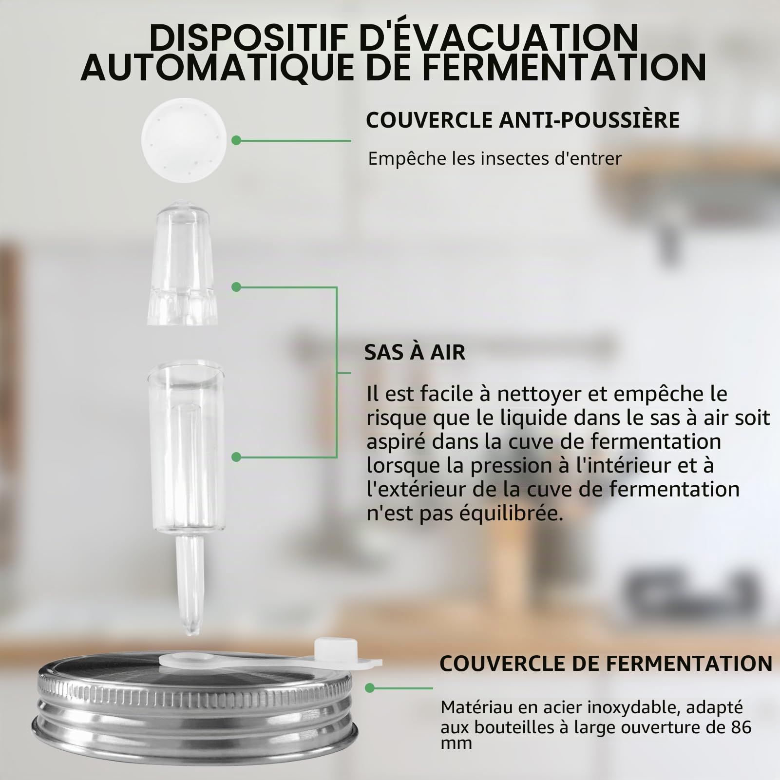 Artcome Kit de fermentation 28 pièces : 5 couvercles en acier inoxydable, 5 poids en verre, 5 sas, 6 anneaux, 6 œillets, 1 pince pour bocaux