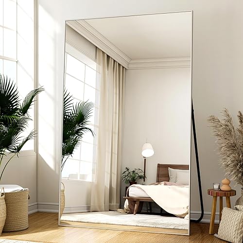 Miniatura 9 de Easly Espejo de longitud completa con soporte, de 34 x 76 pulgadas, espejo de cuerpo completo, espejo de pie, colgante o inclinado, espejo de pared
