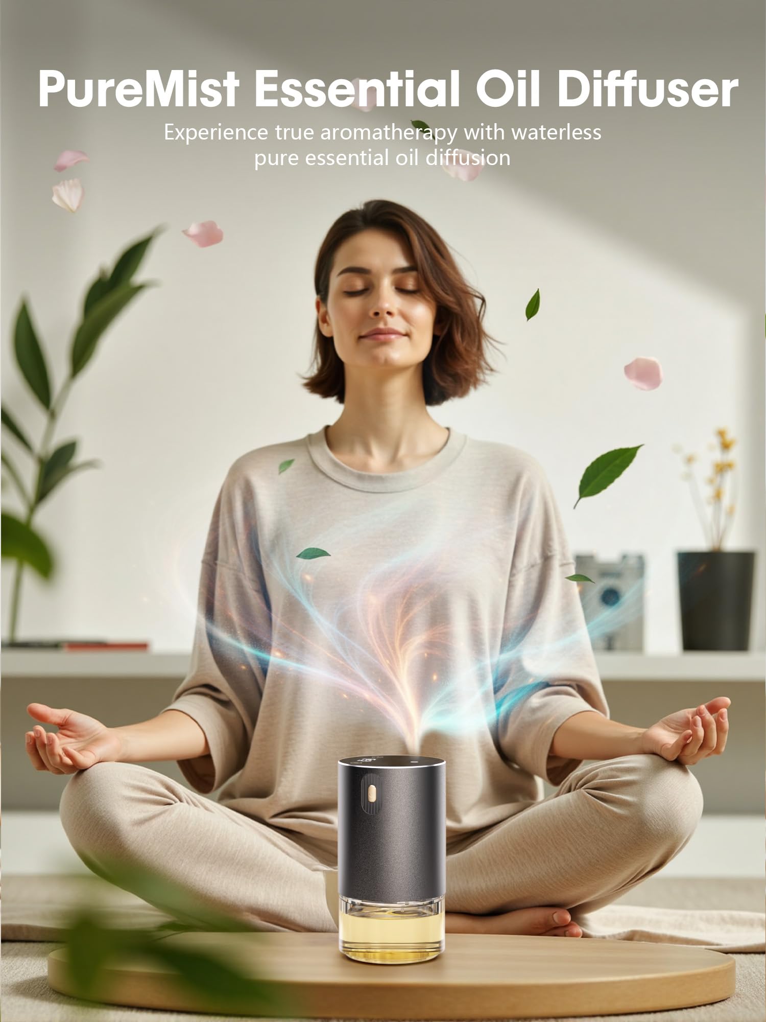 Difusor de Aceite Esencial sin Agua, difusores Recargables de Aroma de aromaterapia para el hogar, Coche, Dormitorio, Oficina, Temporizador de 1/2/4/8 Horas, Capacidad de 100 ml, 4 Niveles de Niebla