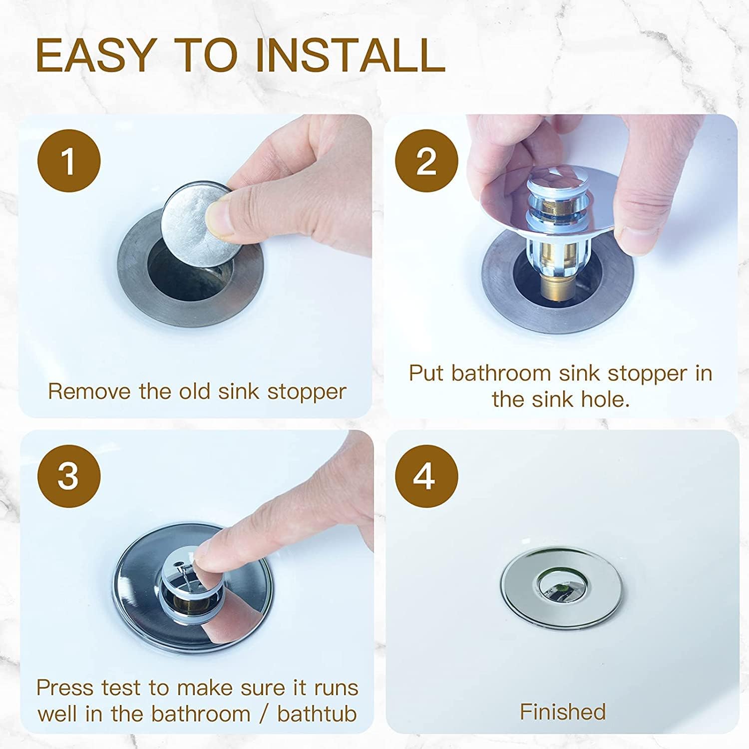 Bathroom Sink Drain Stopper, Pop Up Bathtub Sink Strainer with Anti-Clogging Basket, Hair Catcher for 1.02-1.96" Hole
