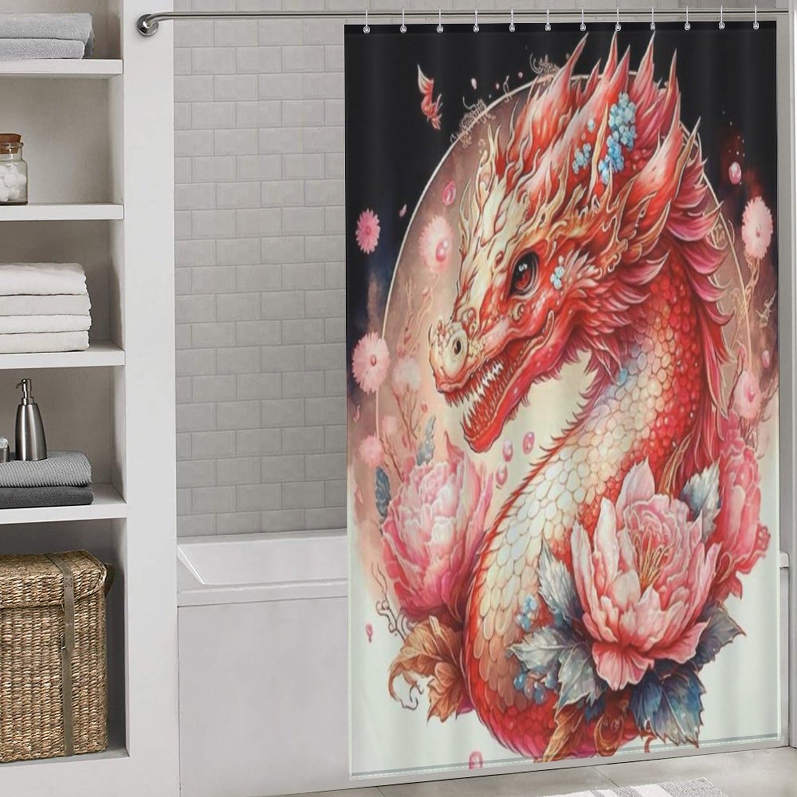 Rideau de douche impermeable dragon en polyester facile a nettoyer